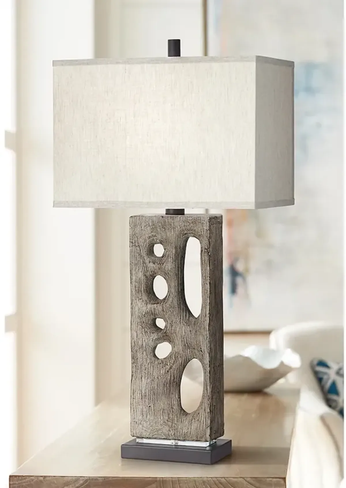 Modern Driftwood Table Lamp in Textured Wood Finish