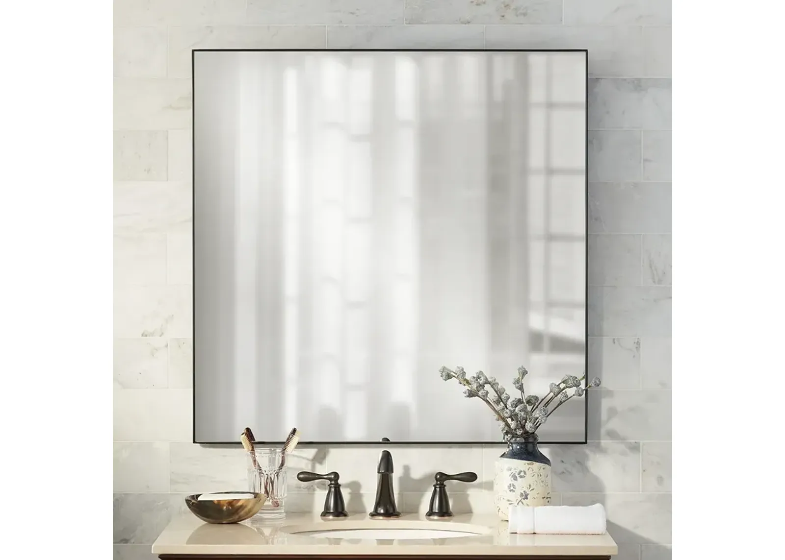 Aryn Matte Black 30" Square Wall Mirror