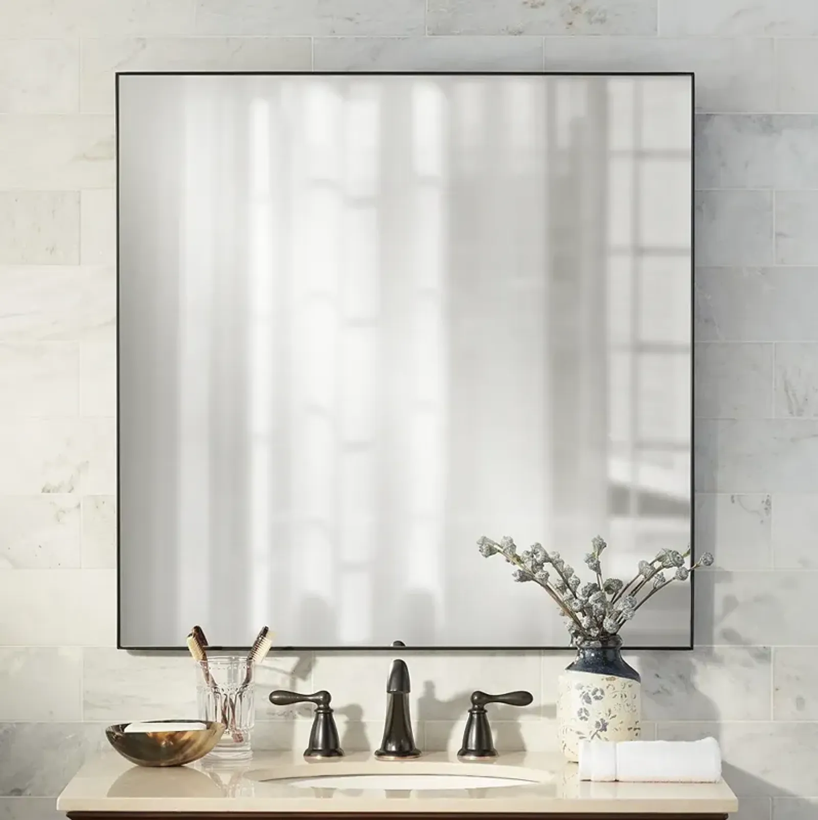 Aryn Matte Black 30" Square Wall Mirror