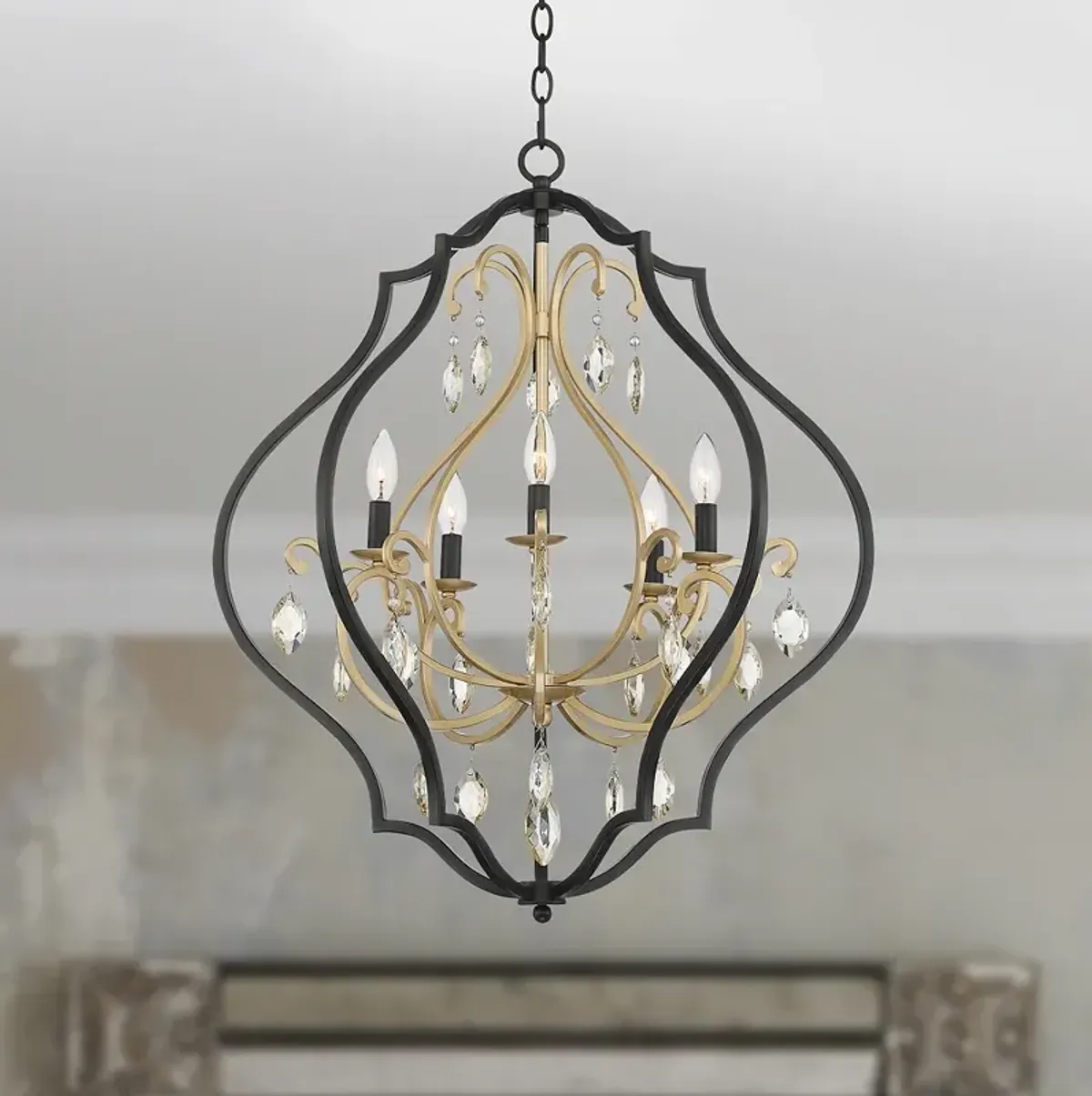 Possini Euro Clara 26 1/2" Wide Black and Soft Gold 5-Light Chandelier