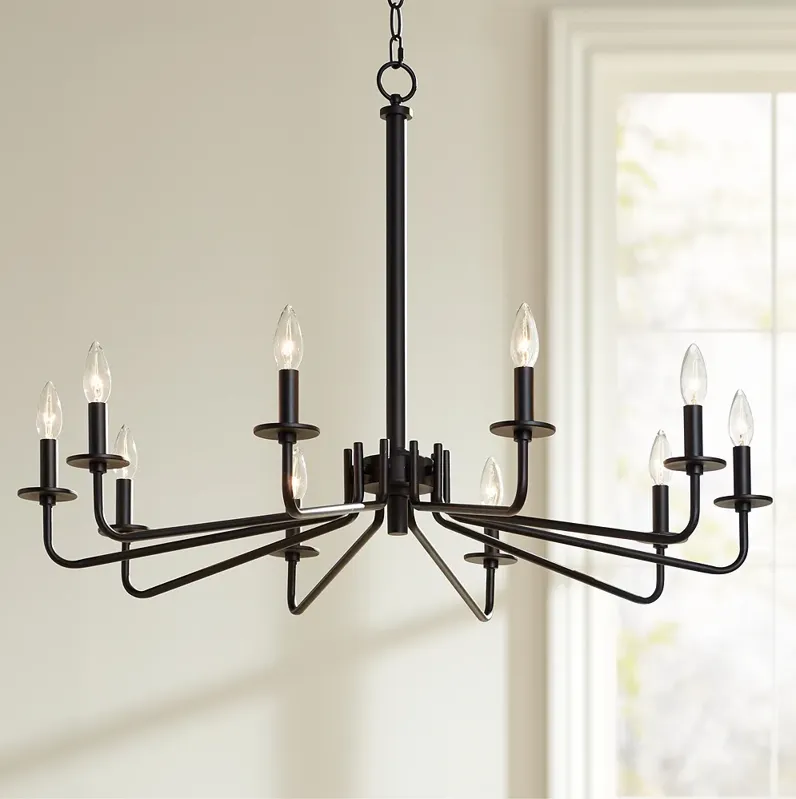 Franklin Iron Works Manfred 36" Black 10-Light Candelabra Chandelier