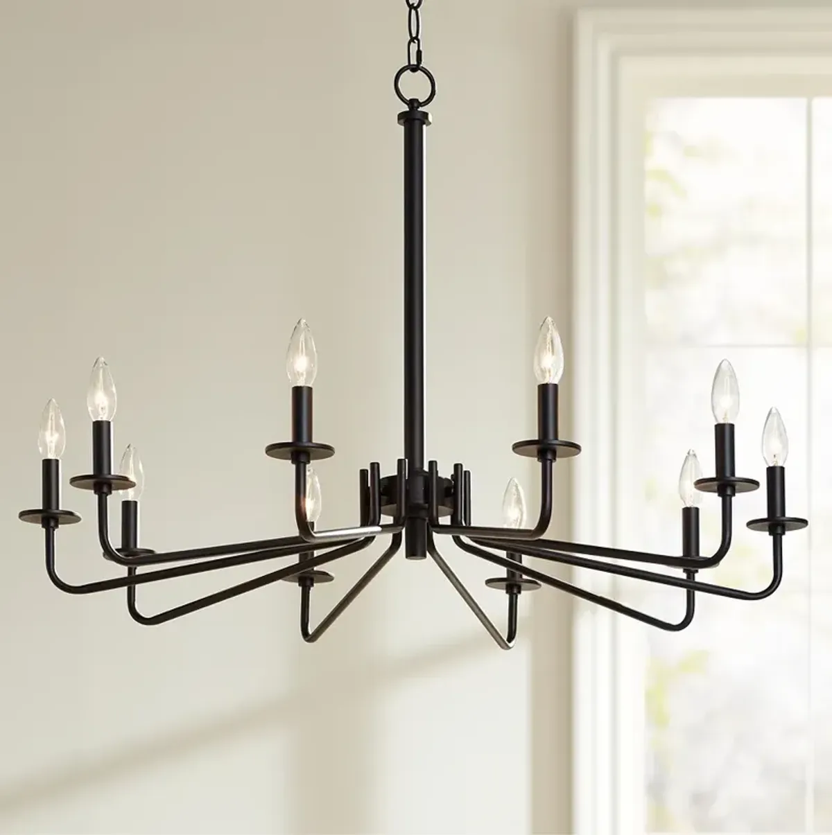 Franklin Iron Works Manfred 36" Black 10-Light Candelabra Chandelier