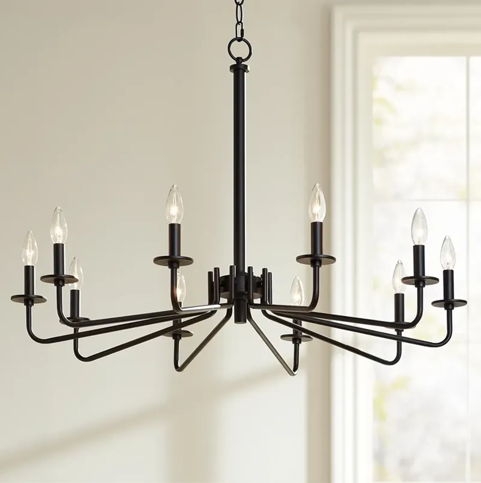 Franklin Iron Works Manfred 36" Black 10-Light Candelabra Chandelier