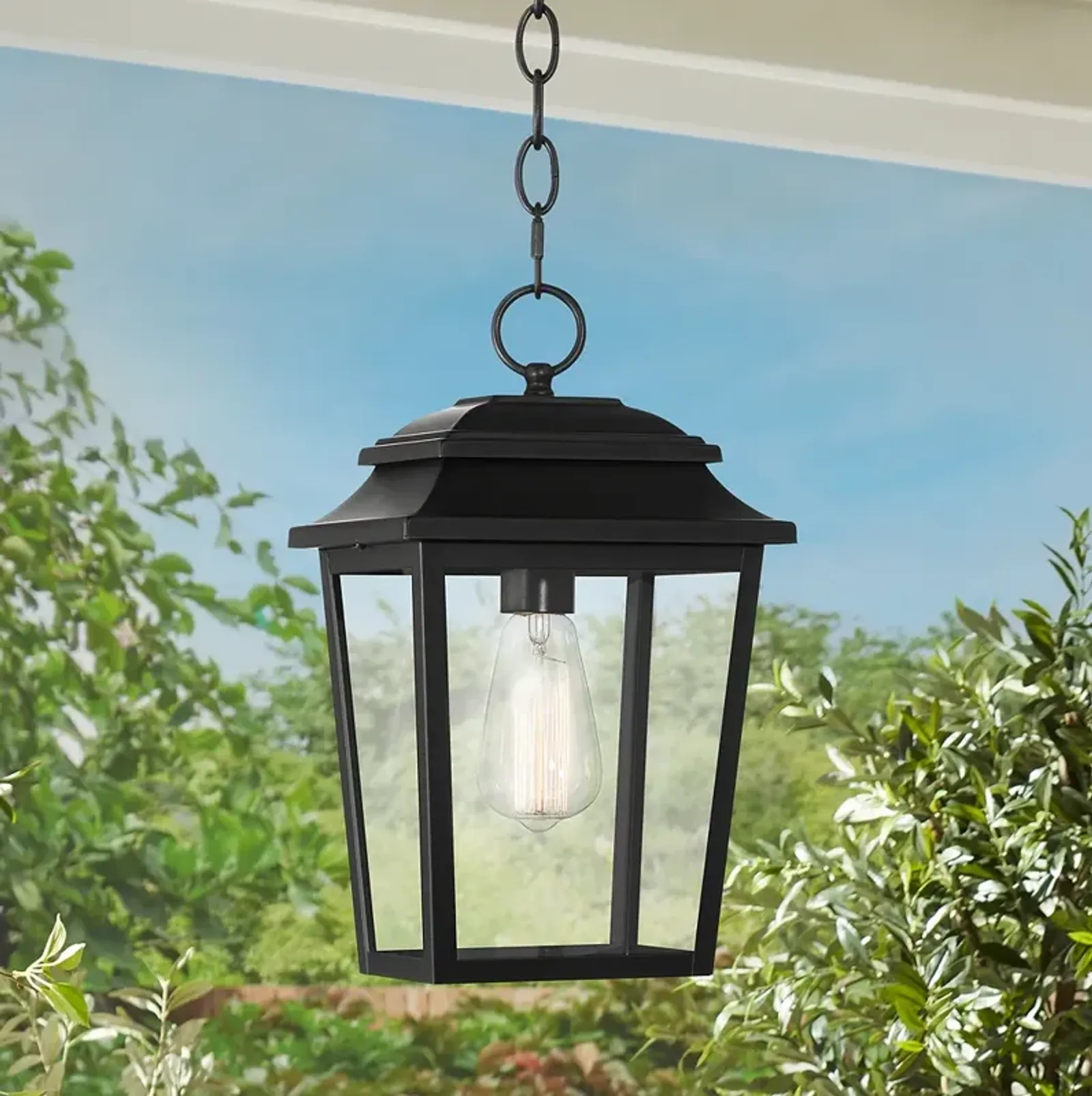 Bellis Verde 14" High Textured Black Outdoor Hanging Light