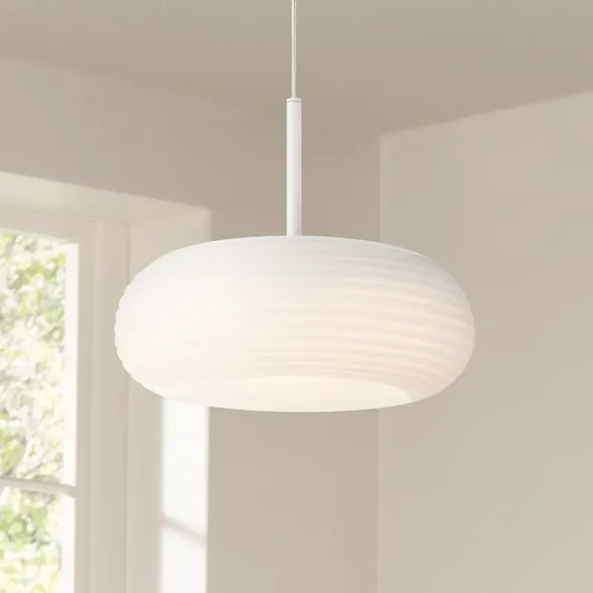 Possini Euro Sandringham 13 3/4" Sanded White Modern LED Pendant Light