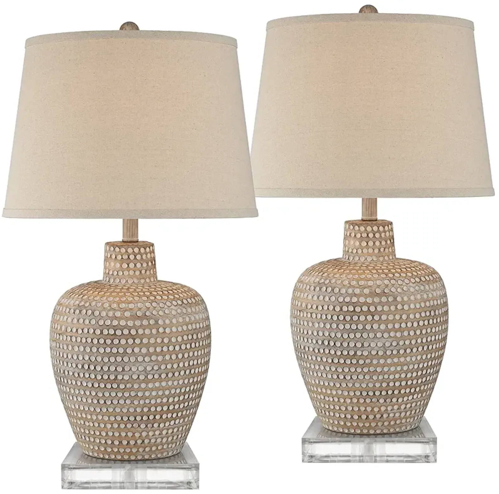 Glenn Dapp Beige Pot Table Lamps With 8" Square Risers