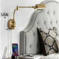 Possini Euro Keegan Plug-In Swing Arm Wall Lamp with Dual USB Ports