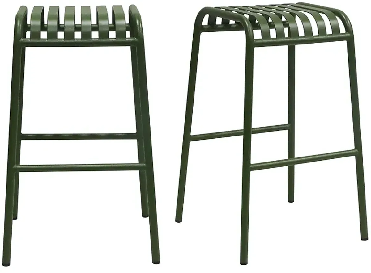 Enid 29 1/2" Dark Green Metal Outdoor Bar Stools Set of 2