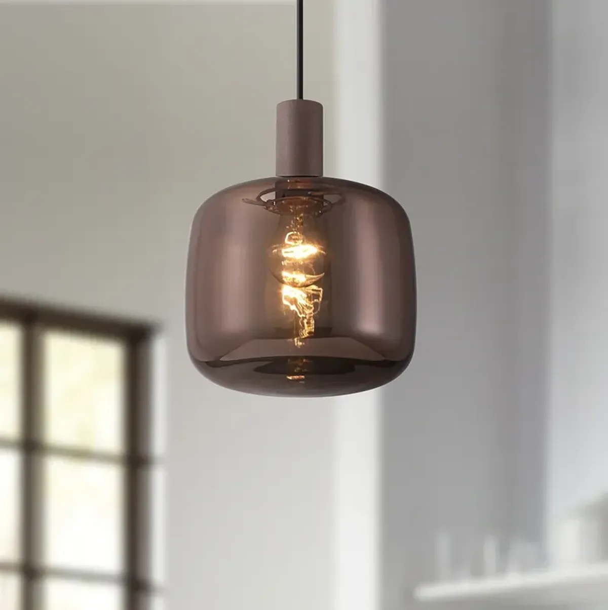 Possini Euro Janna 7 1/2"W Matte Coffee Glass Mini Pendant