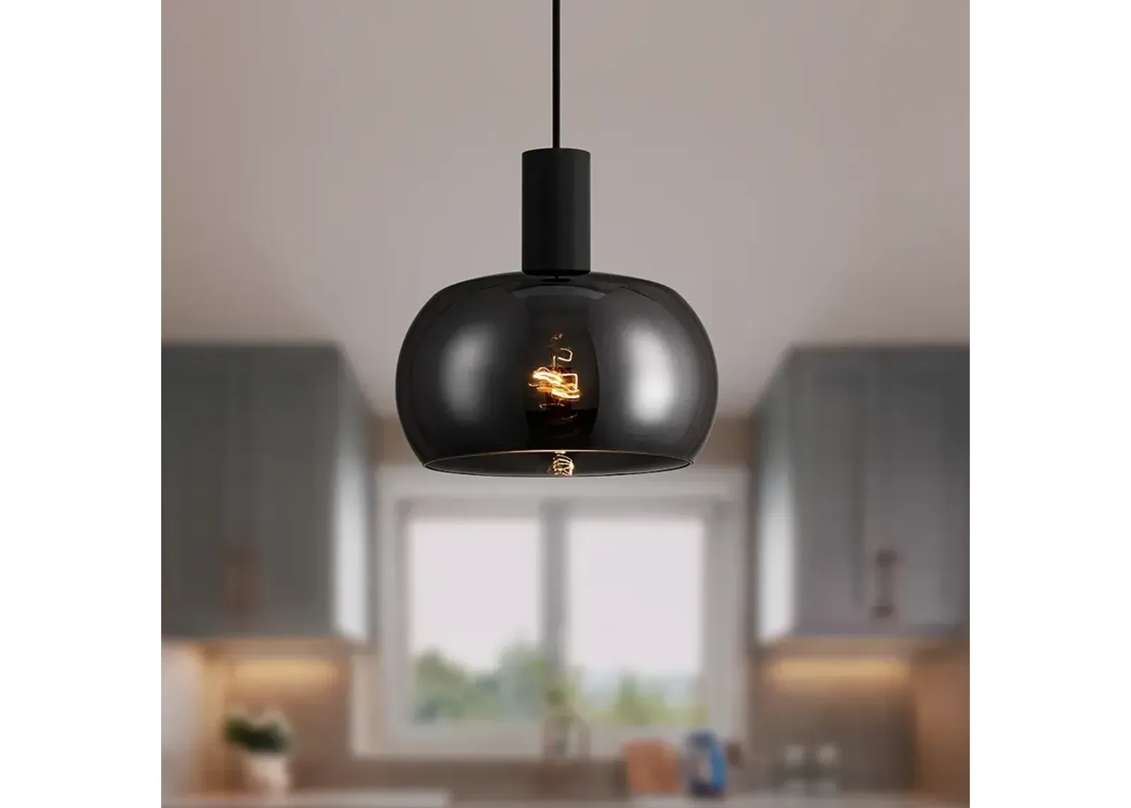 Possini Euro Rorie 8 1/2"W Black Smoke Glass Mini Pendant