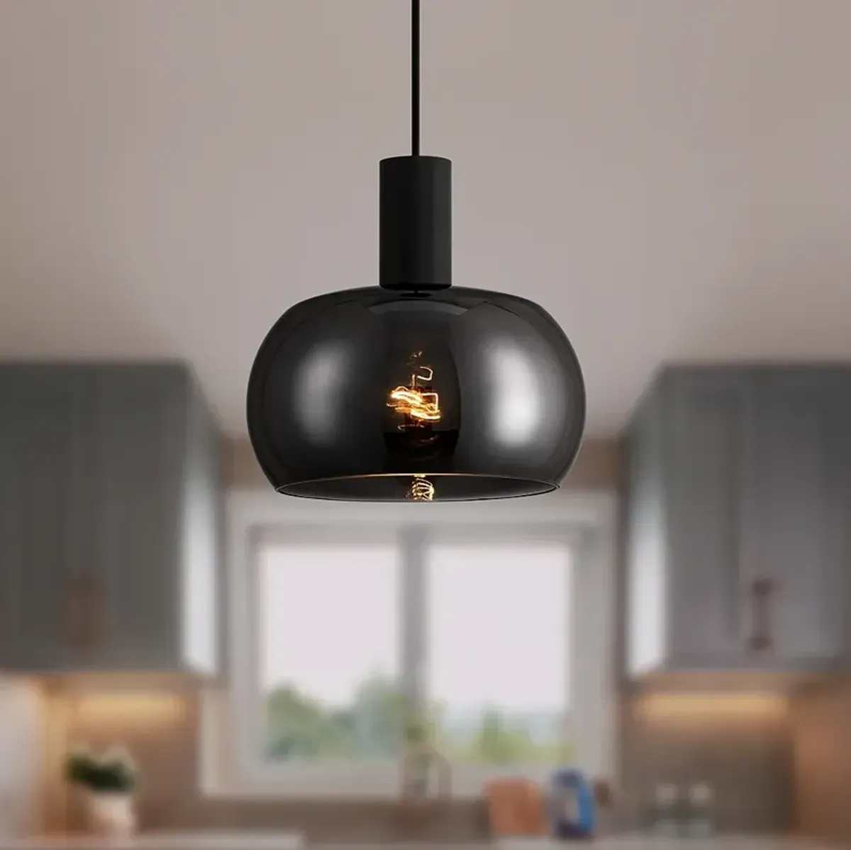 Possini Euro Rorie 8 1/2"W Black Smoke Glass Mini Pendant