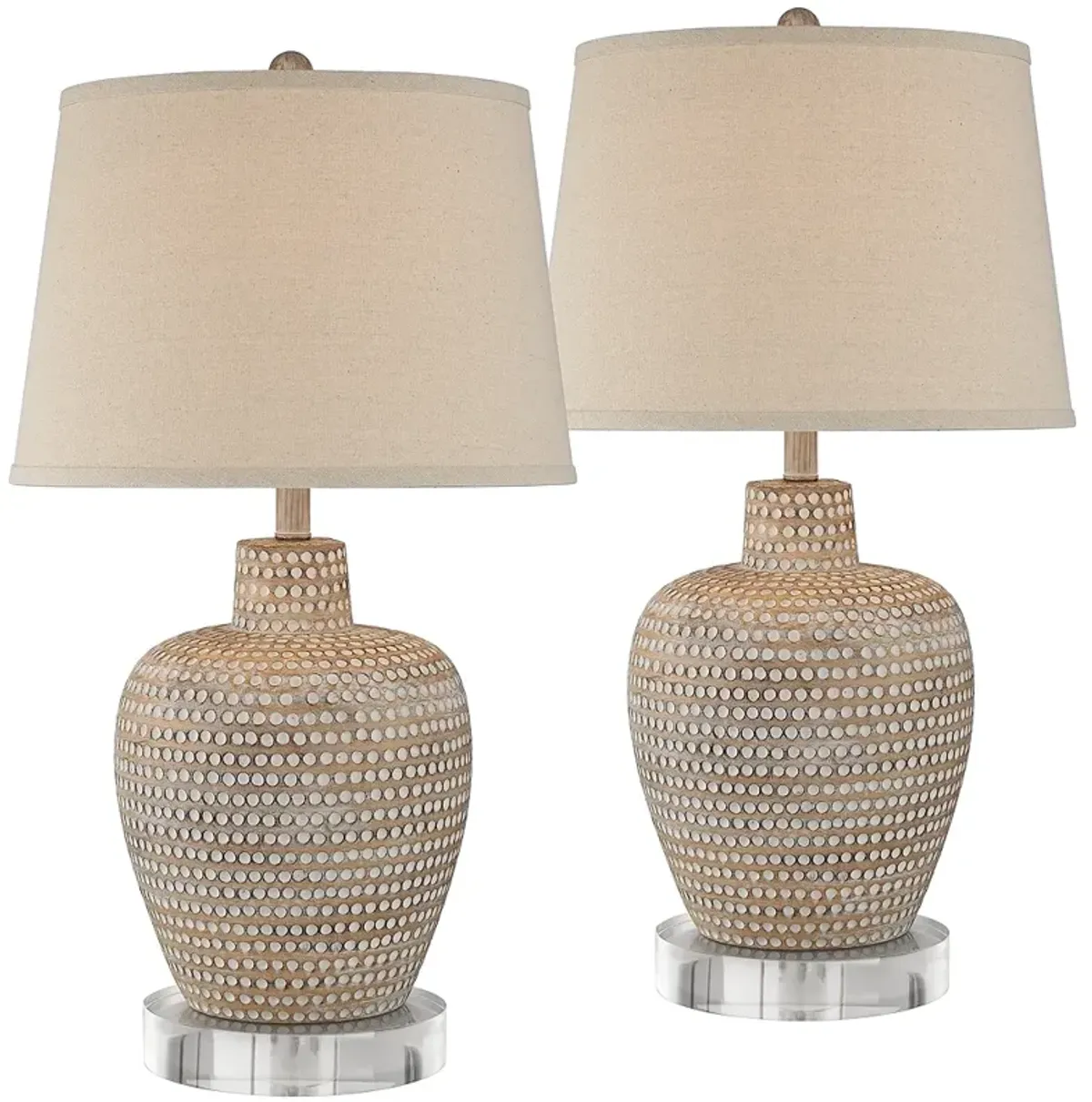 Glenn Dapp Beige Pot Table Lamps With 8" Round Risers