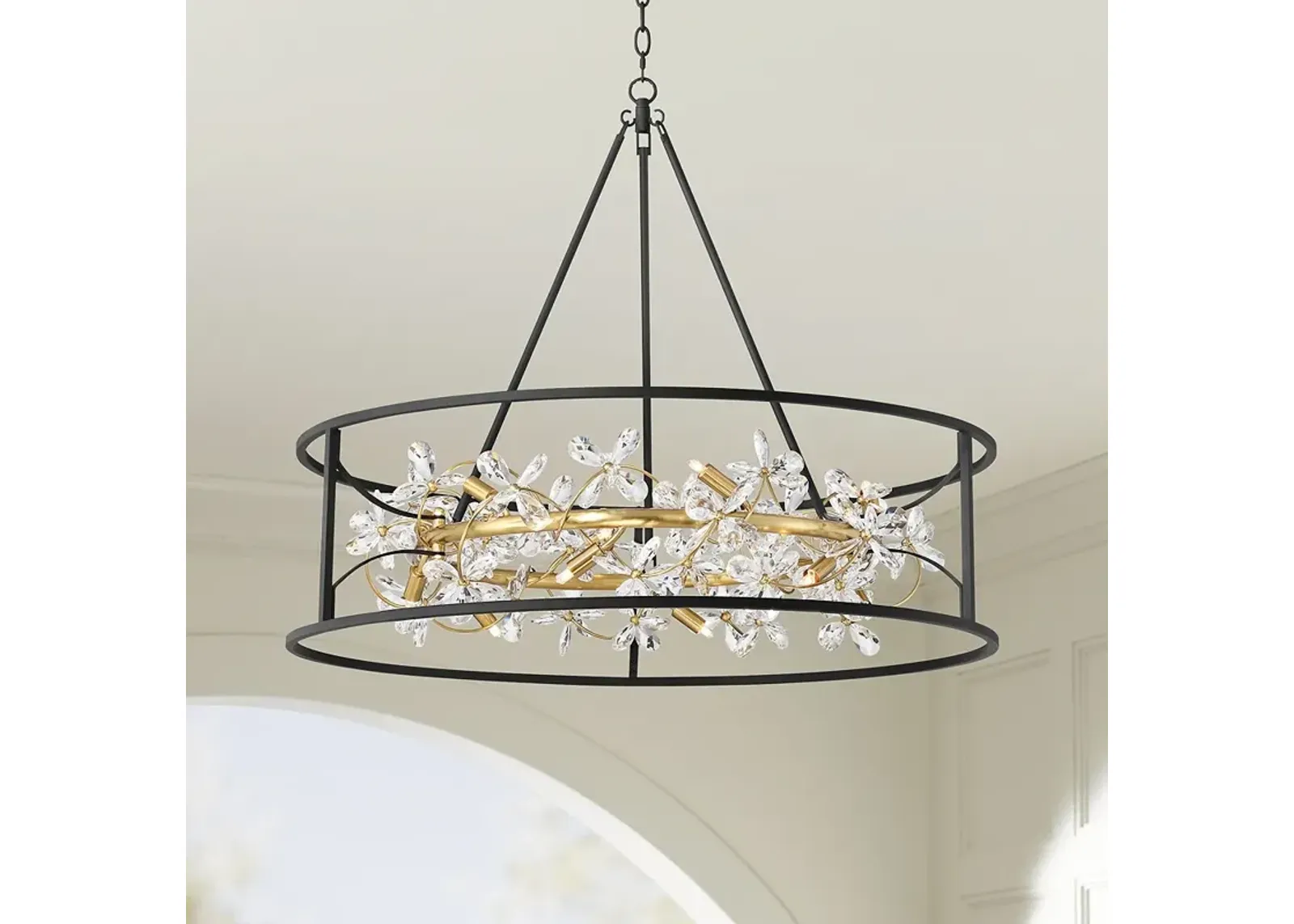 Carrine 35" Wide Black and Gold 12-Light LED Ring Pendant