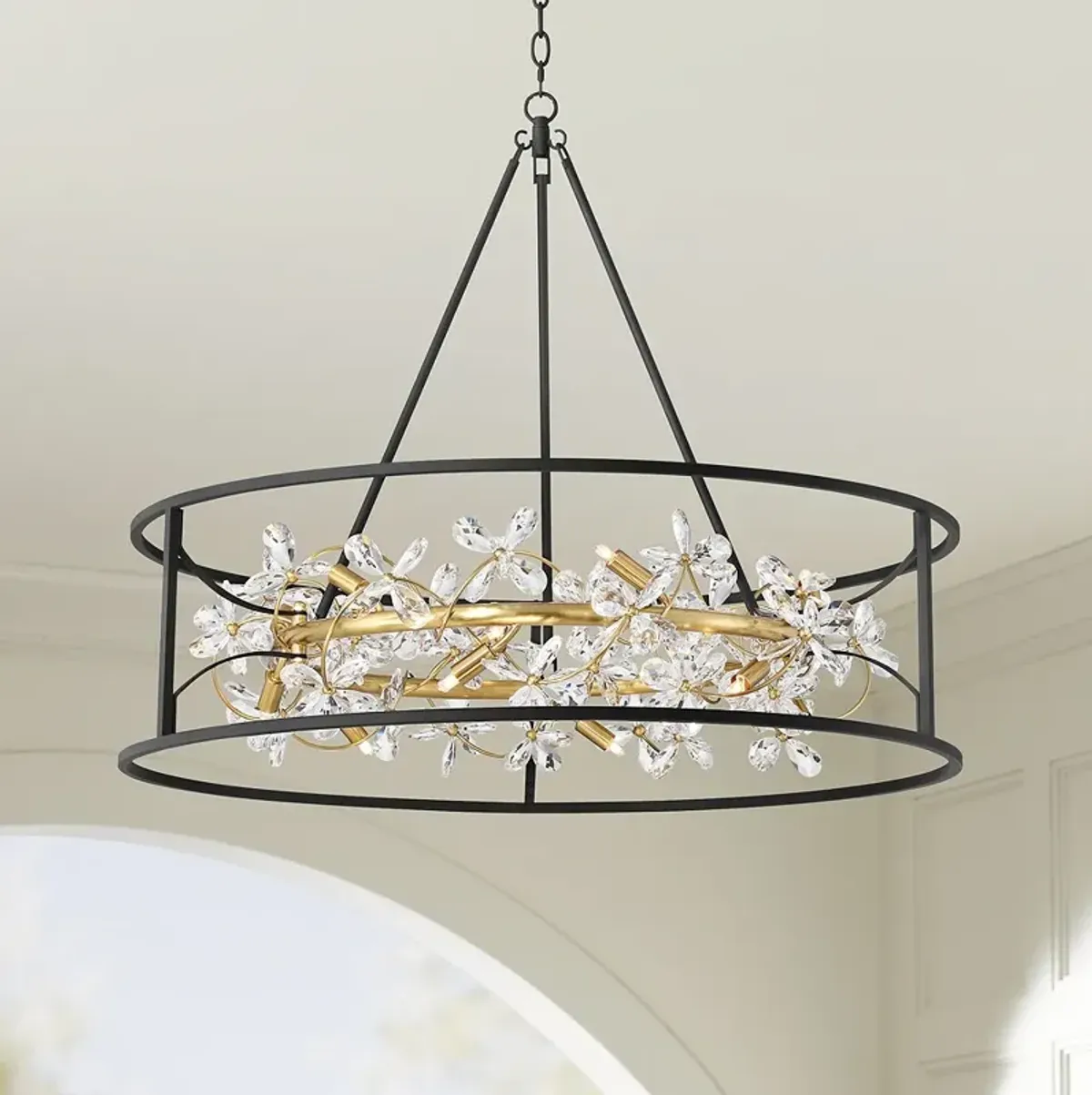 Carrine 35" Wide Black and Gold 12-Light LED Ring Pendant