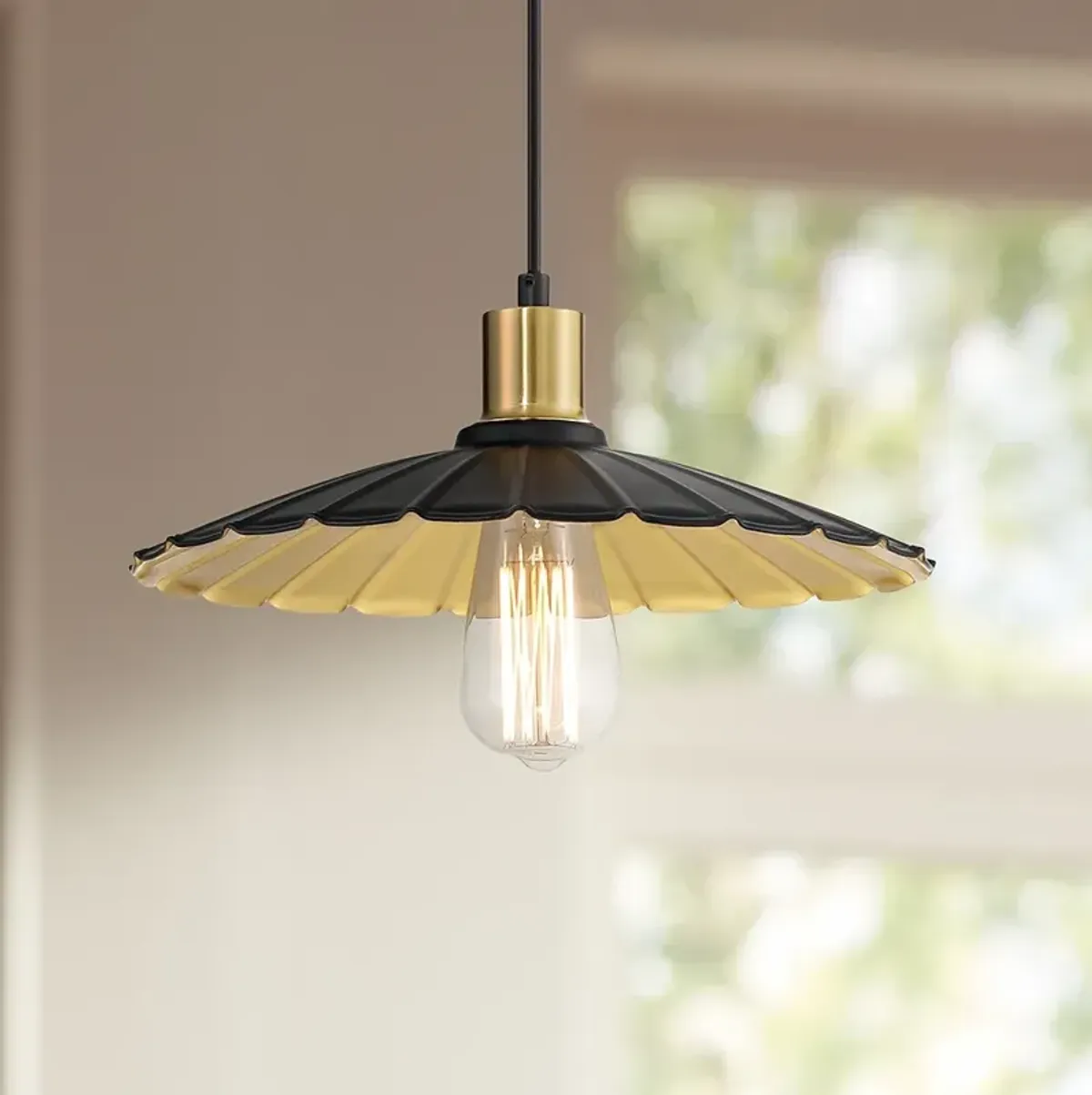 Possini Euro Piaza 12 1/4" Wide Black and Gold Pendant Light