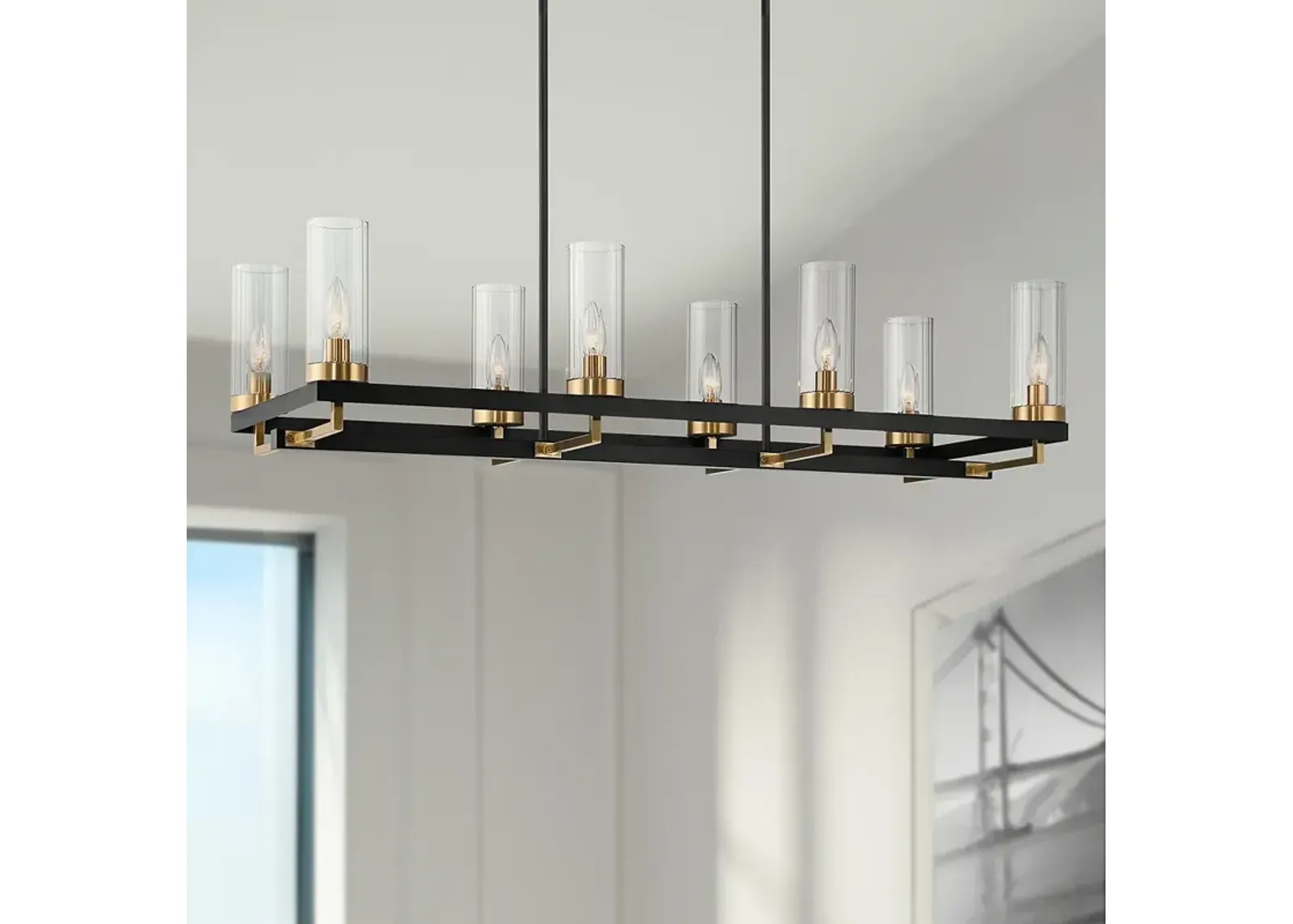 Gregory 39 1/4"W Black and Gold 8-Light Island Chandelier