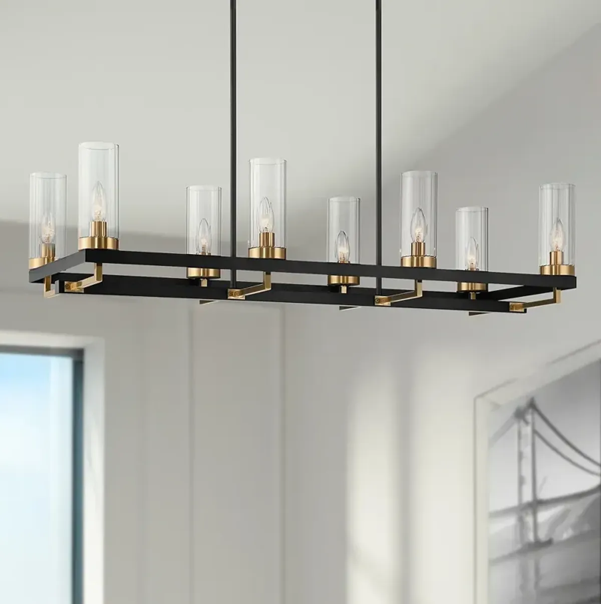 Gregory 39 1/4"W Black and Gold 8-Light Island Chandelier