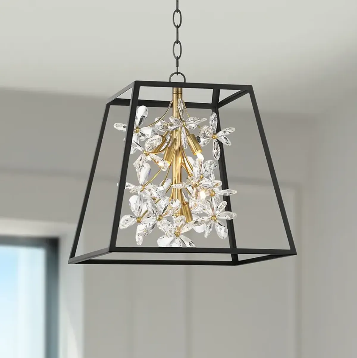 Carrine 15 3/4" Wide Black and Gold 5-Light LED Pendant