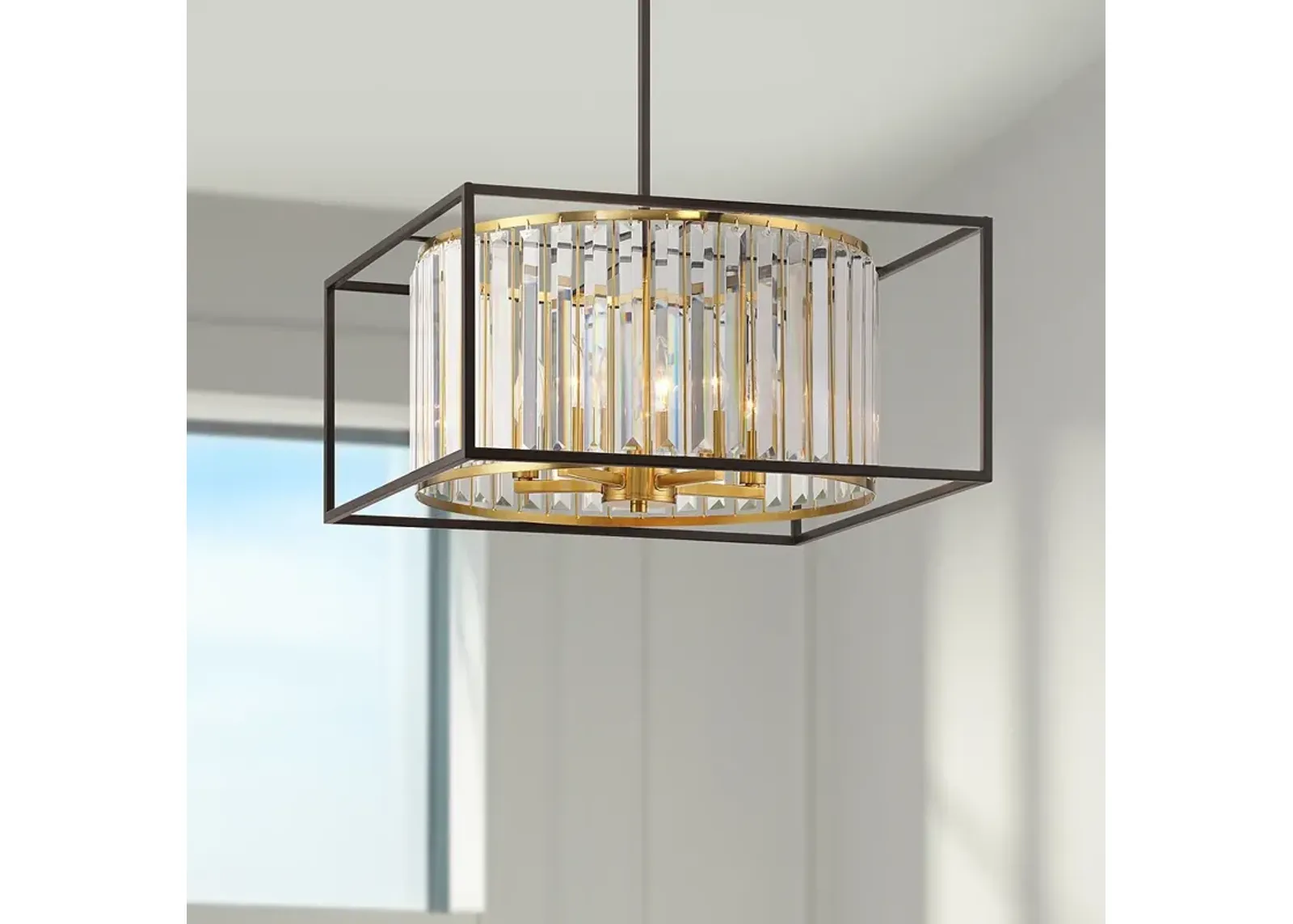 Milne 20"W Oiled Bronze and Burnished Brass 5-Light Pendant