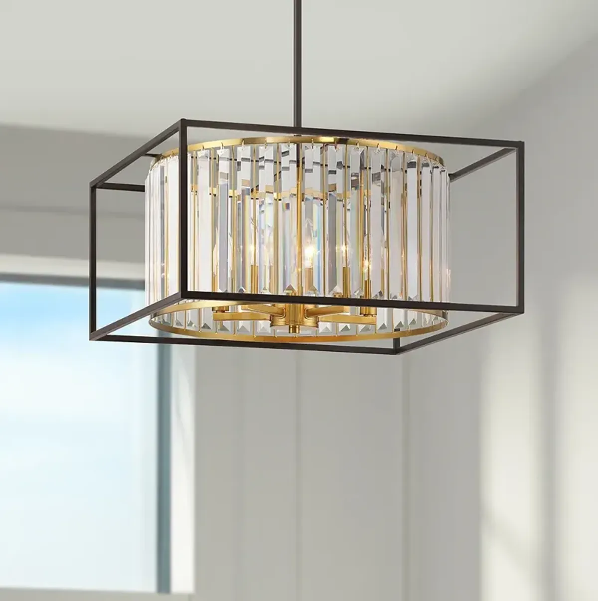 Milne 20"W Oiled Bronze and Burnished Brass 5-Light Pendant