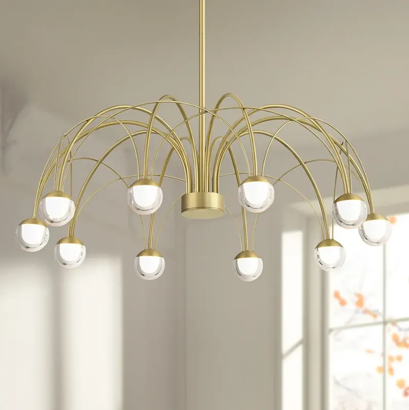 Showers 26" Wide Brushed Gold 10-Light LED Umbrella Pendant