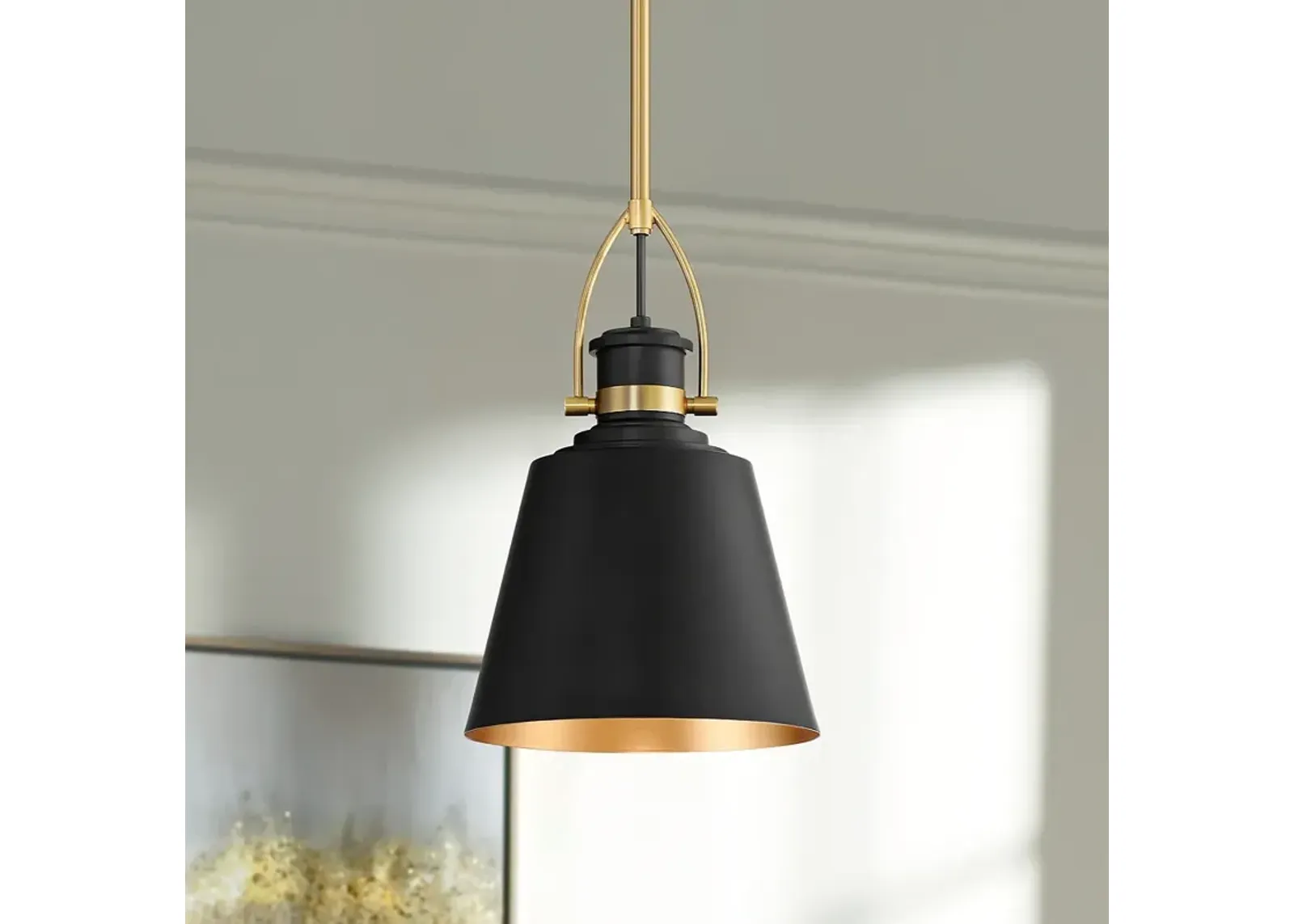 Possini Euro West 8"W Matte Black and Sand Gold Mini Pendant