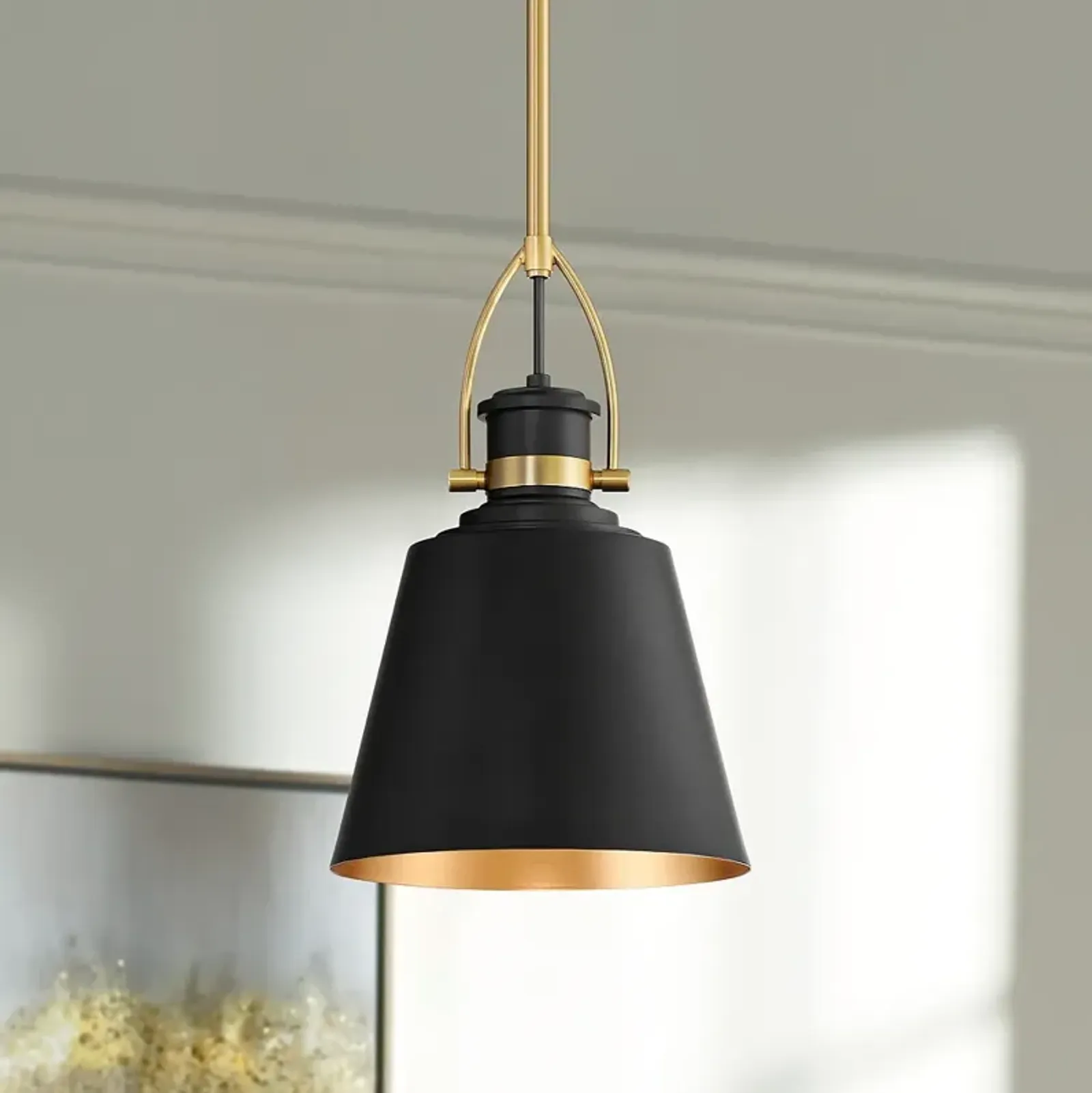 Possini Euro West 8"W Matte Black and Sand Gold Mini Pendant