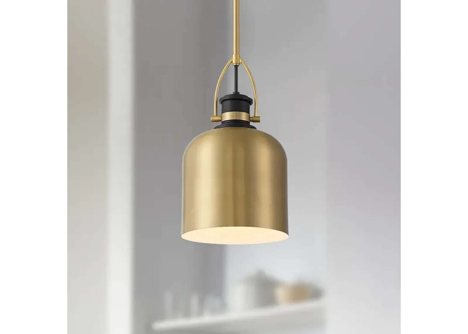 Possini Euro Lenoir 7 1/2" Modern Black and Brushed Gold Mini Pendant