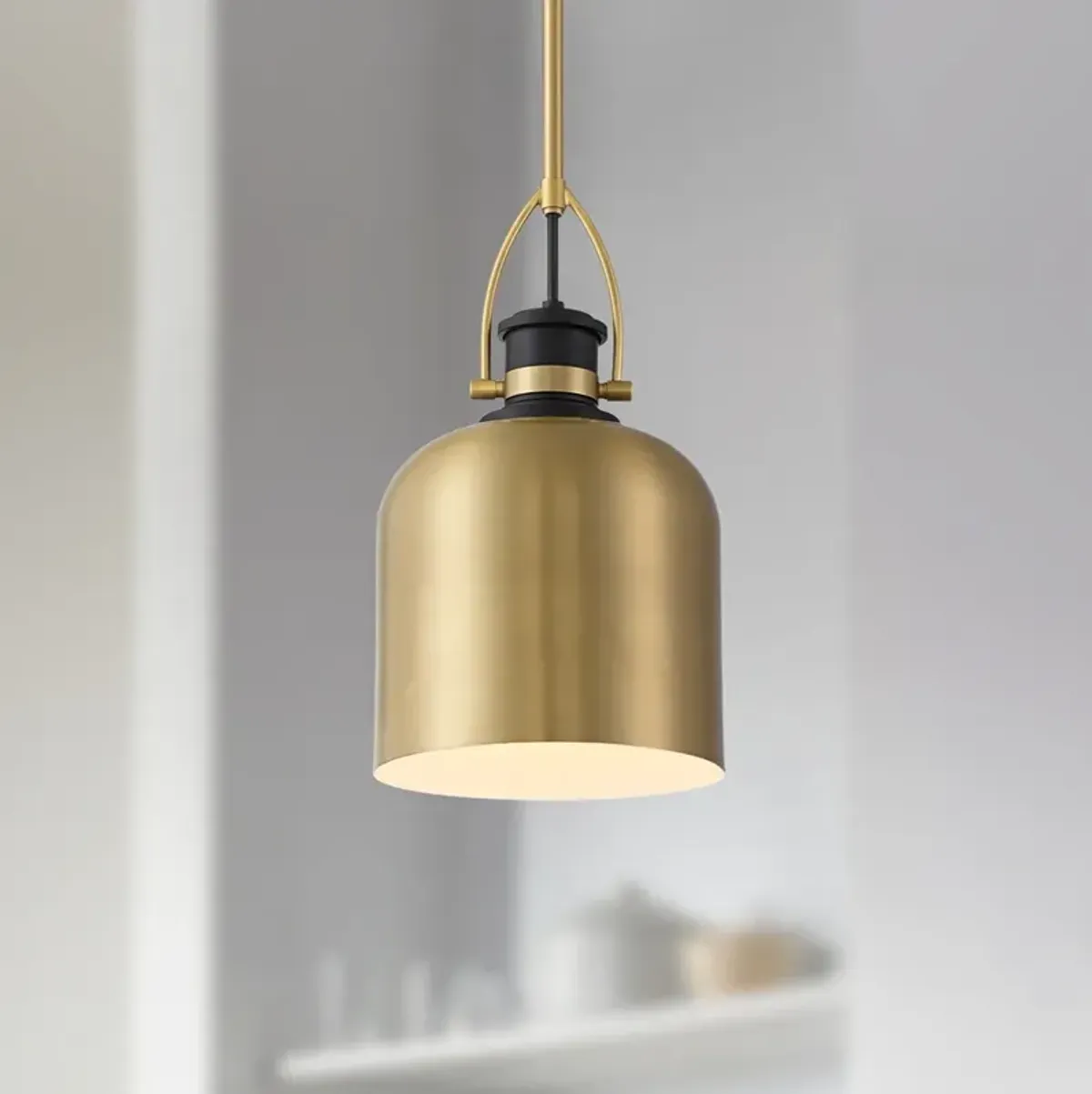 Possini Euro Lenoir 7 1/2" Modern Black and Brushed Gold Mini Pendant