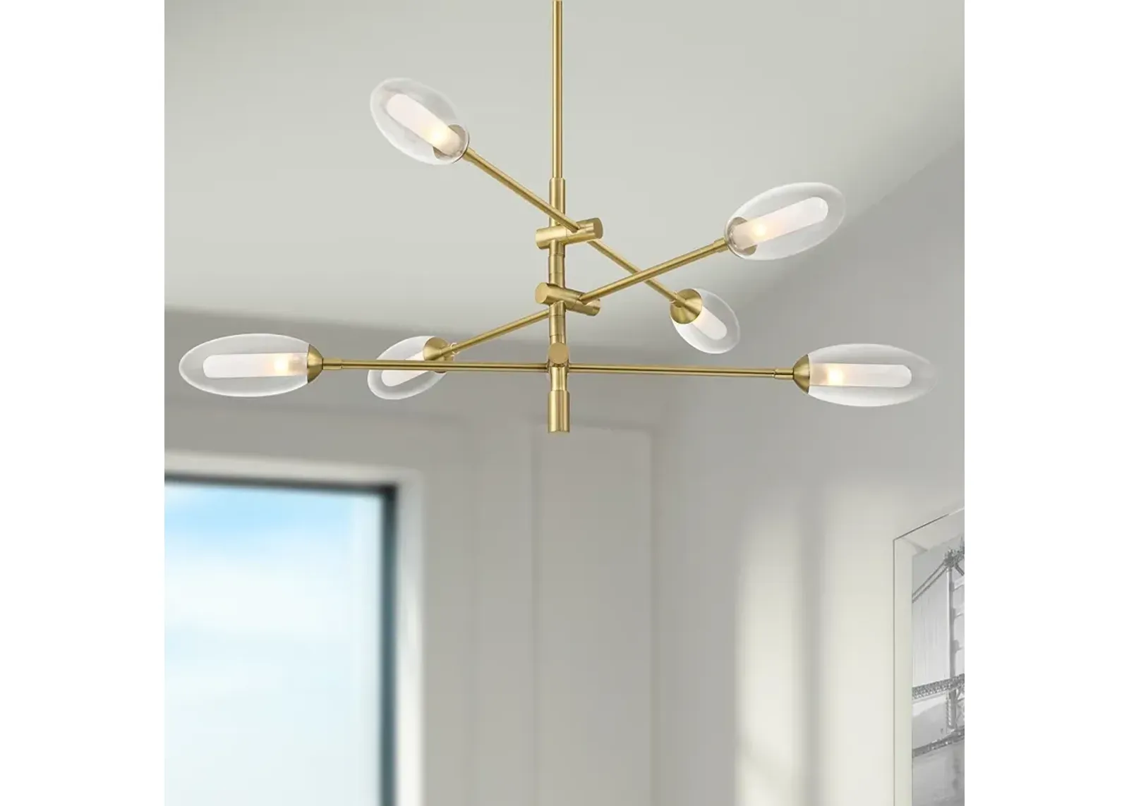 Evelyn 33"W Brushed Gold 6-Light LED Sputnik Chandelier