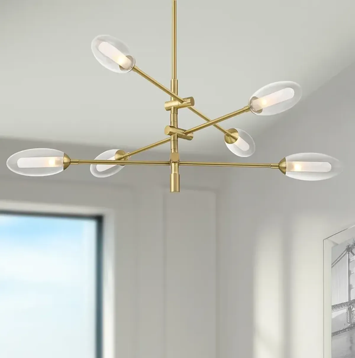 Evelyn 33"W Brushed Gold 6-Light LED Sputnik Chandelier