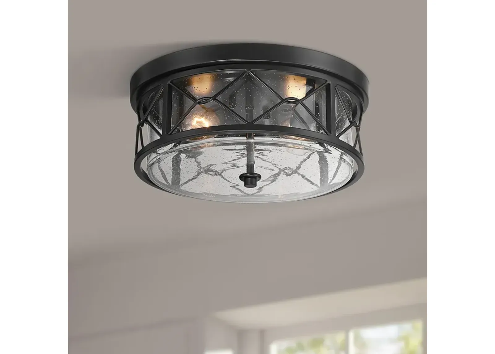 Quincy 14" Wide Black Round 2-Light Ceiling Light