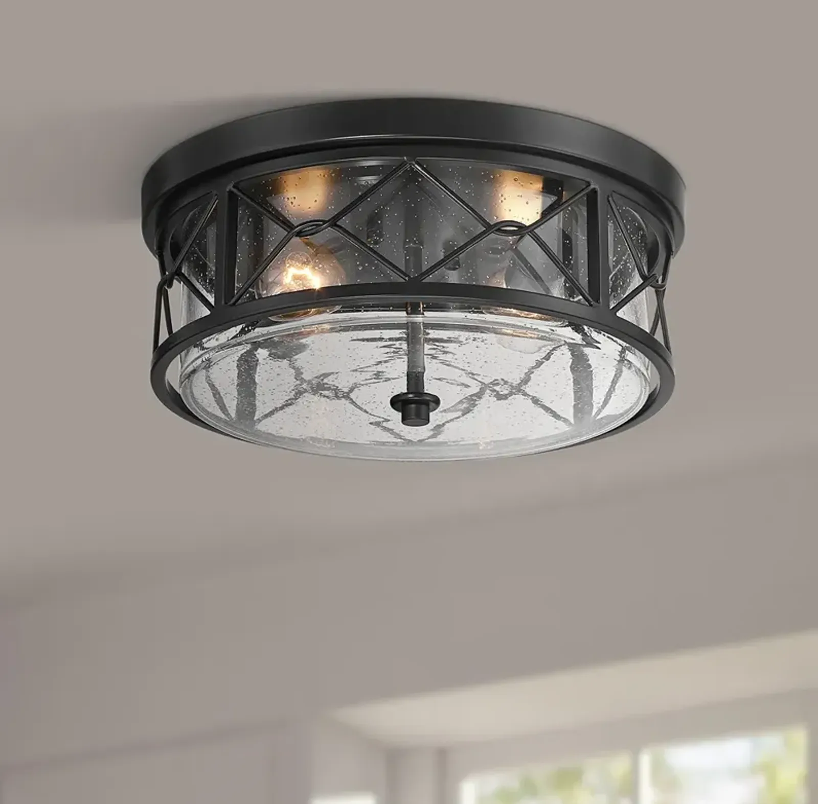 Quincy 14" Wide Black Round 2-Light Ceiling Light