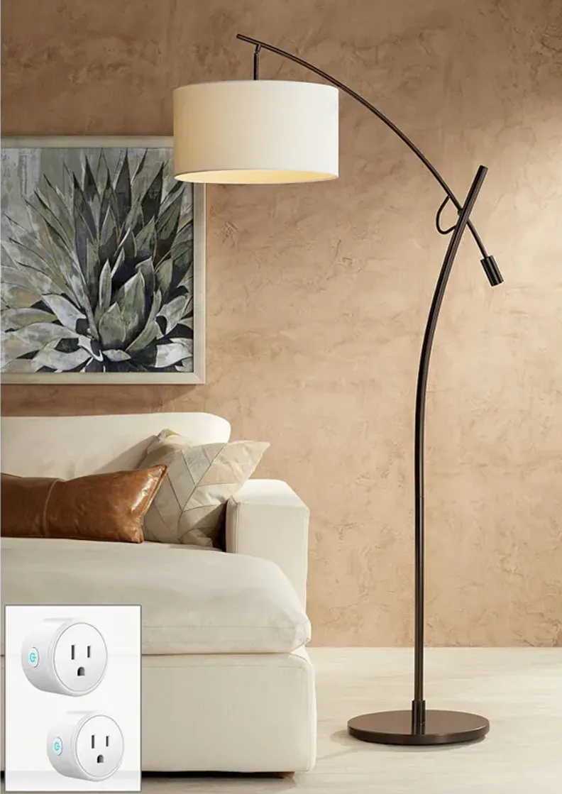 Possini Euro Raymond Adjustable Bronze Arc Floor Lamp with Smart Socket