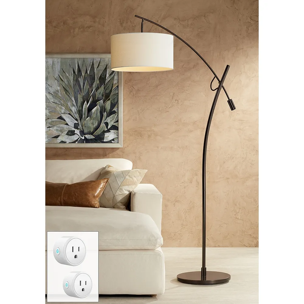 Possini Euro Raymond Adjustable Bronze Arc Floor Lamp with Smart Socket