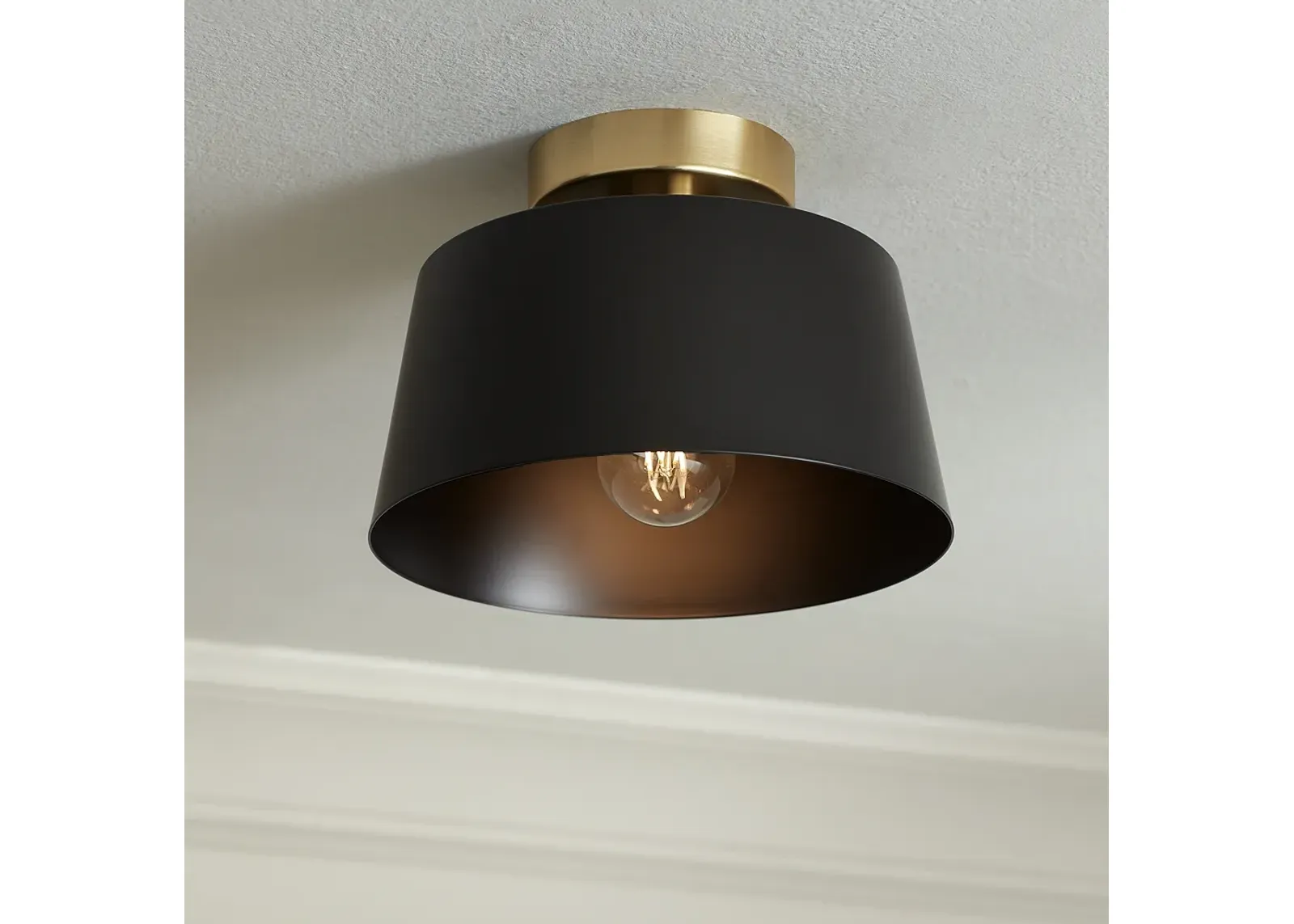 Possini Euro McCovey 9 3/4" Wide Modern Black and Brass Ceiling Light