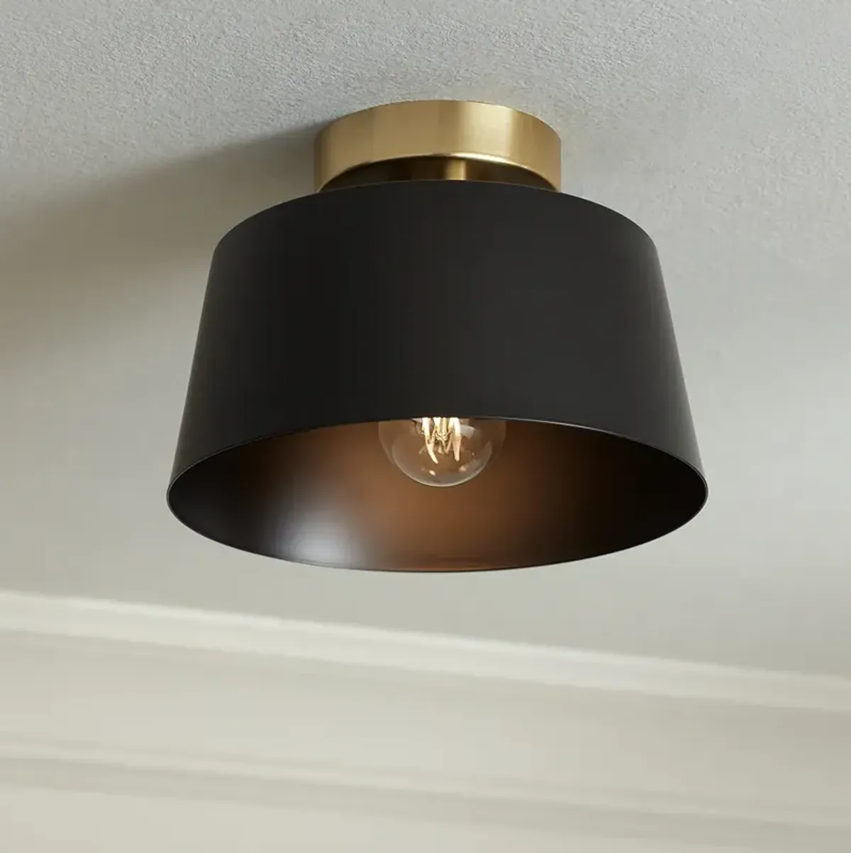 Possini Euro McCovey 9 3/4" Wide Modern Black and Brass Ceiling Light