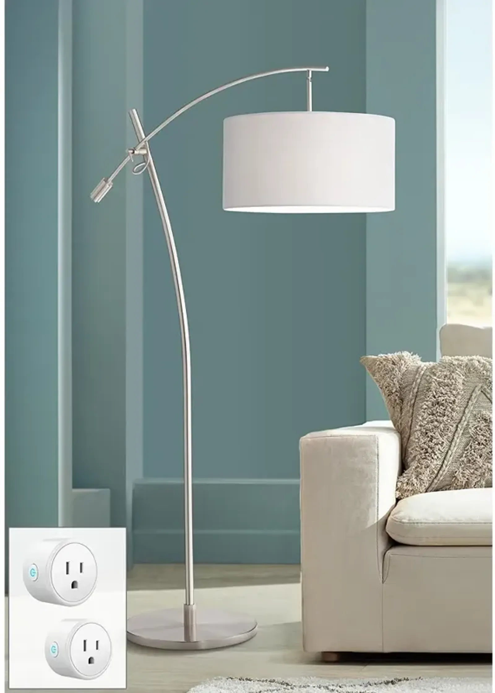 Possini Euro Raymond Nickel Adjustable Arc Floor Lamp with Smart Socket