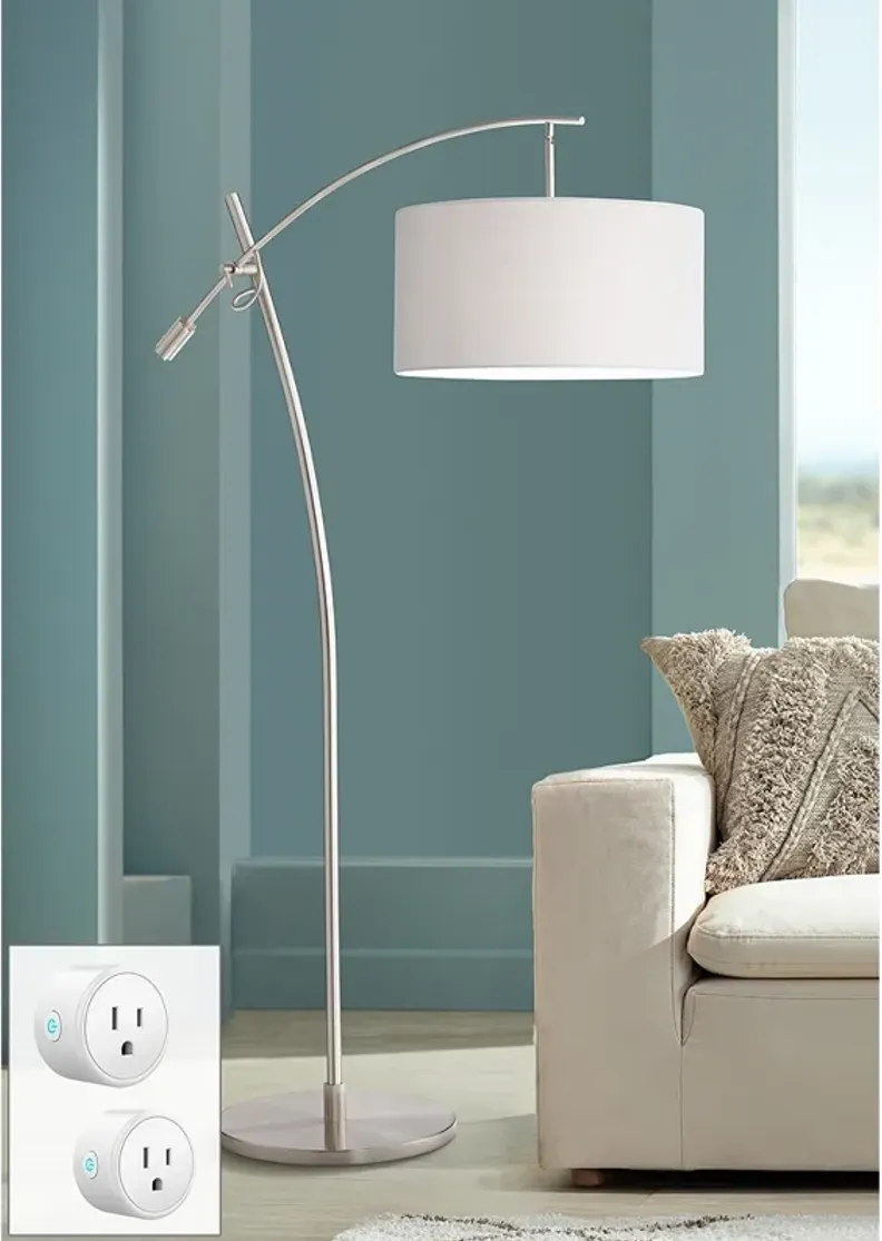 Possini Euro Raymond Nickel Adjustable Arc Floor Lamp with Smart Socket