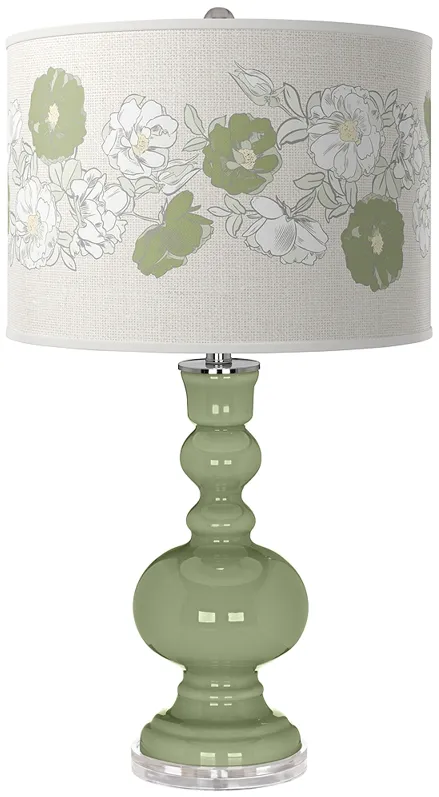 Majolica Green Rose Bouquet Apothecary Table Lamp