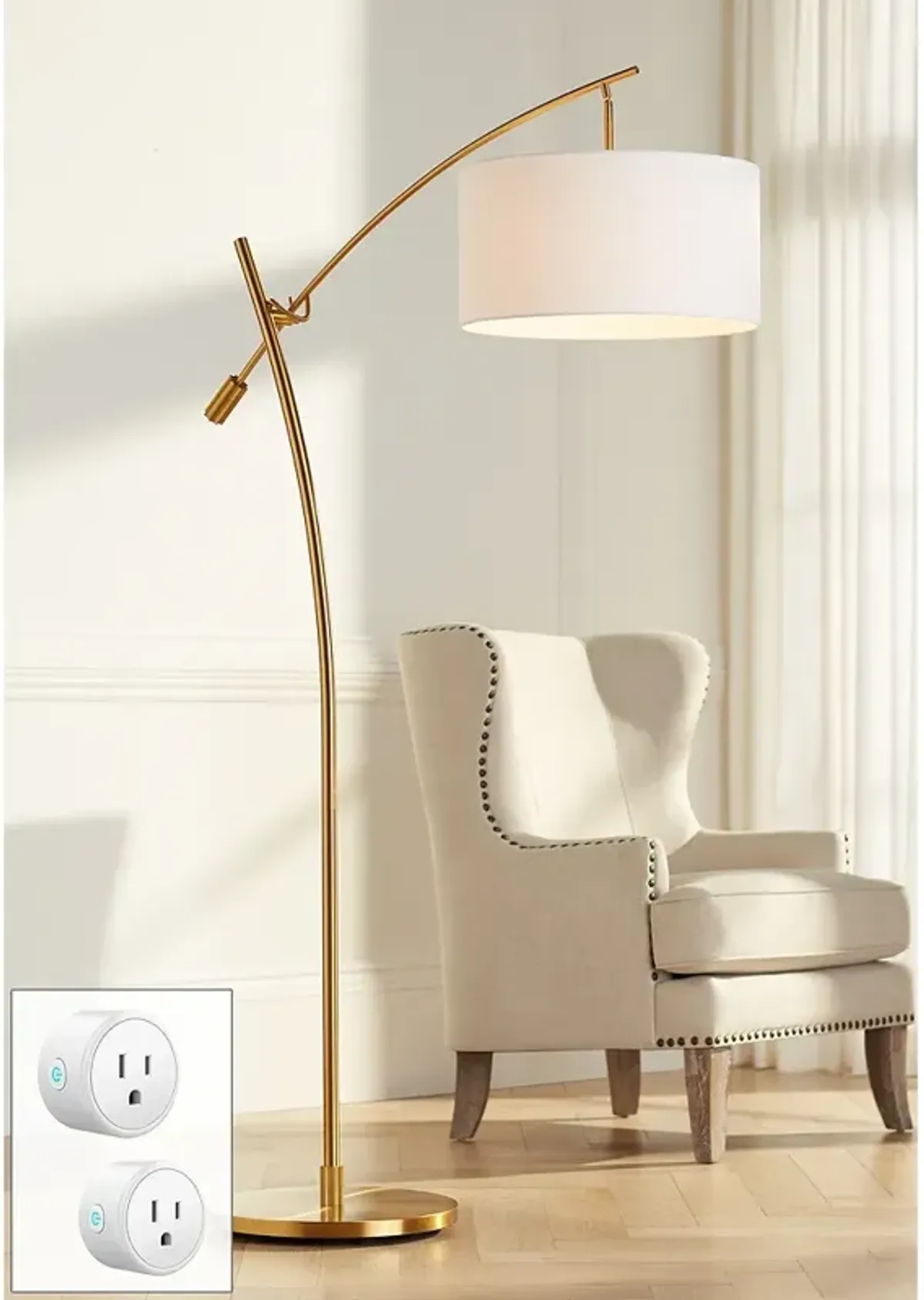 Possini Euro Raymond Gold Adjustable Arc Floor Lamp with Smart Socket