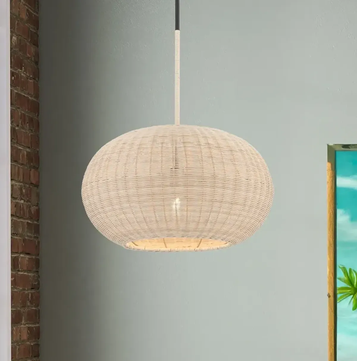Minka-Lavery Modjeska 20" Wide Black and Natural Rattan Shade Pendant