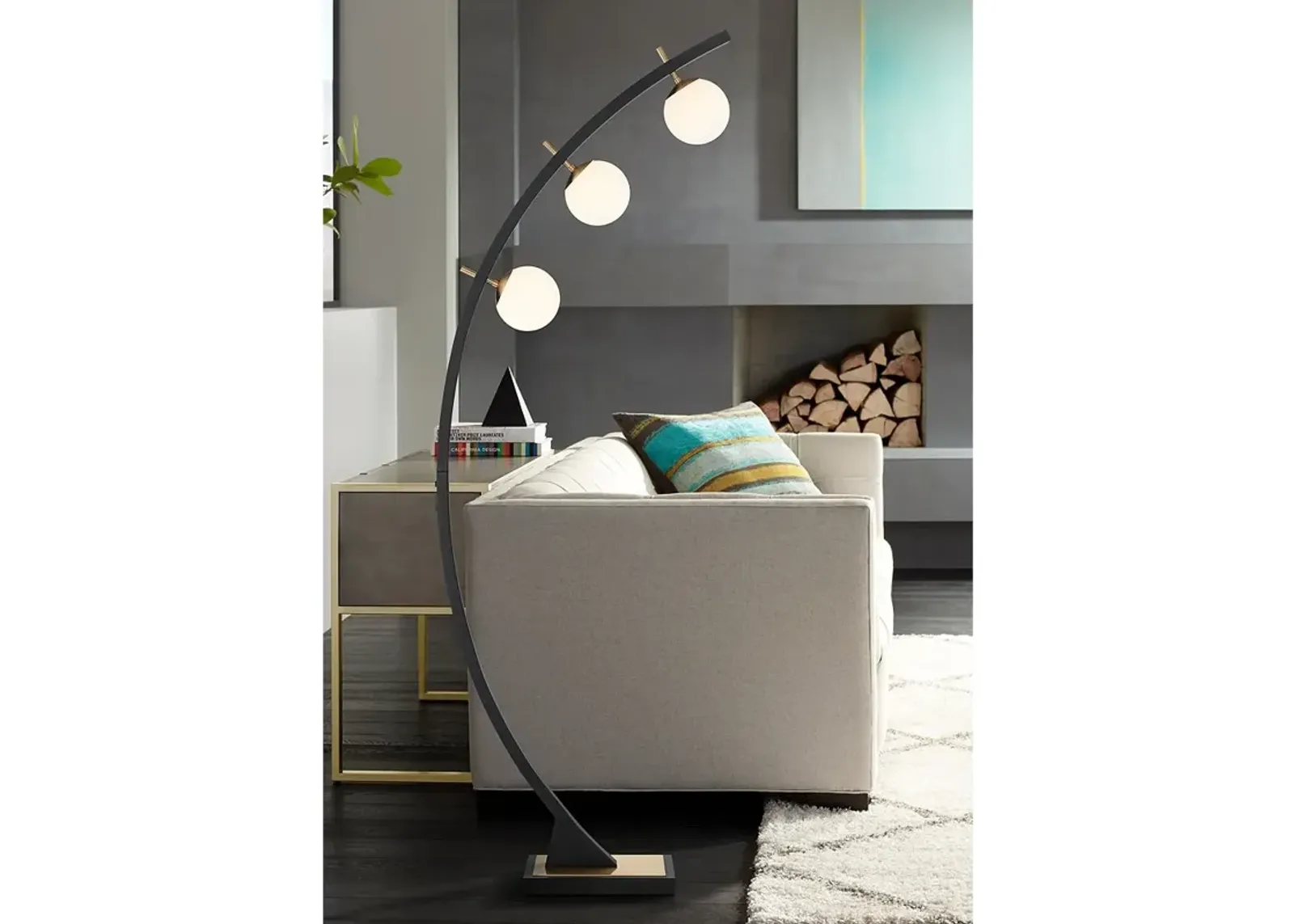 Possini Euro Rialto 68 1/4" Warm Gold and Black 3-Light Arc Floor Lamp