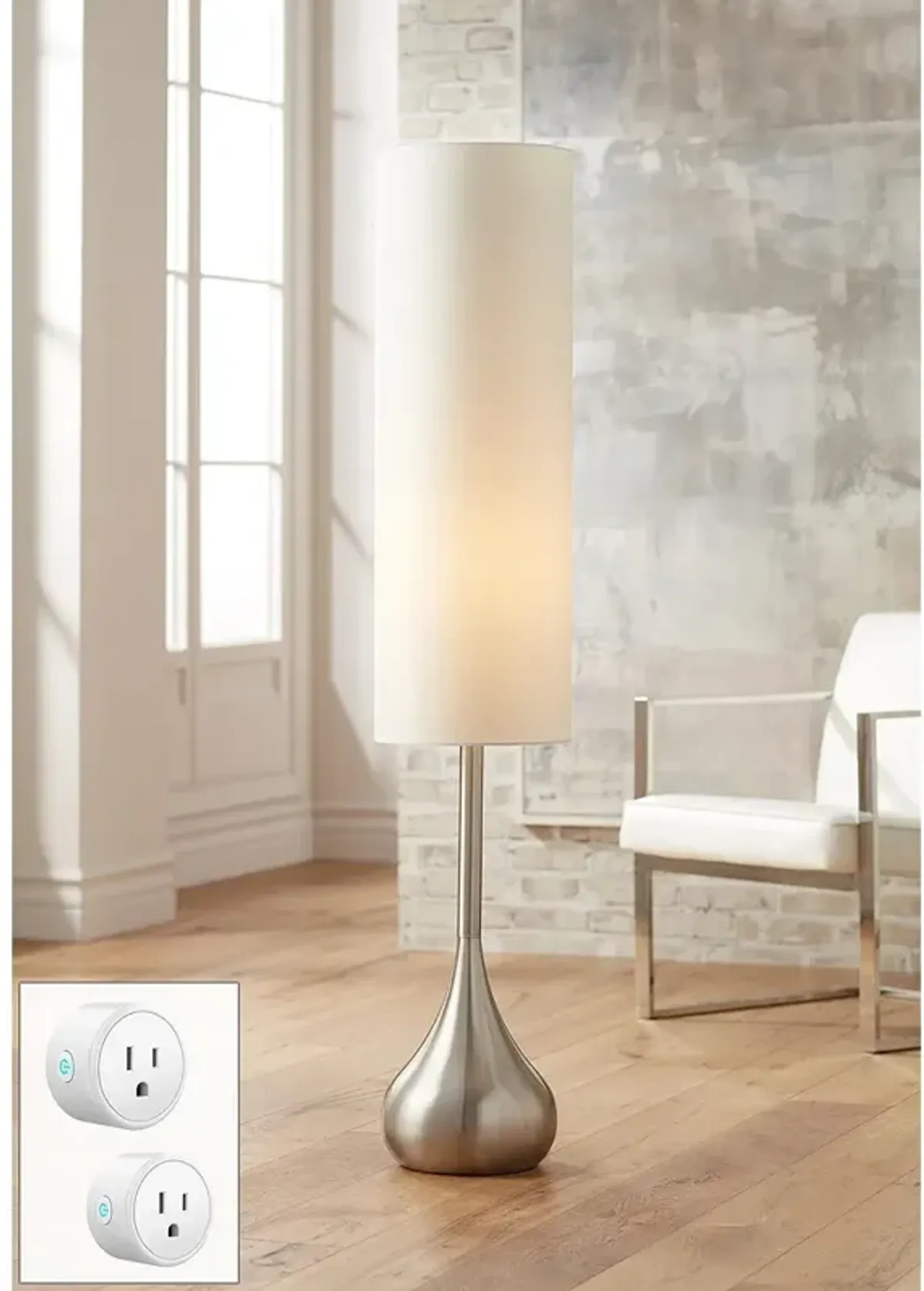 Moderne Brushed Nickel Droplet Floor Lamp with Smart Socket