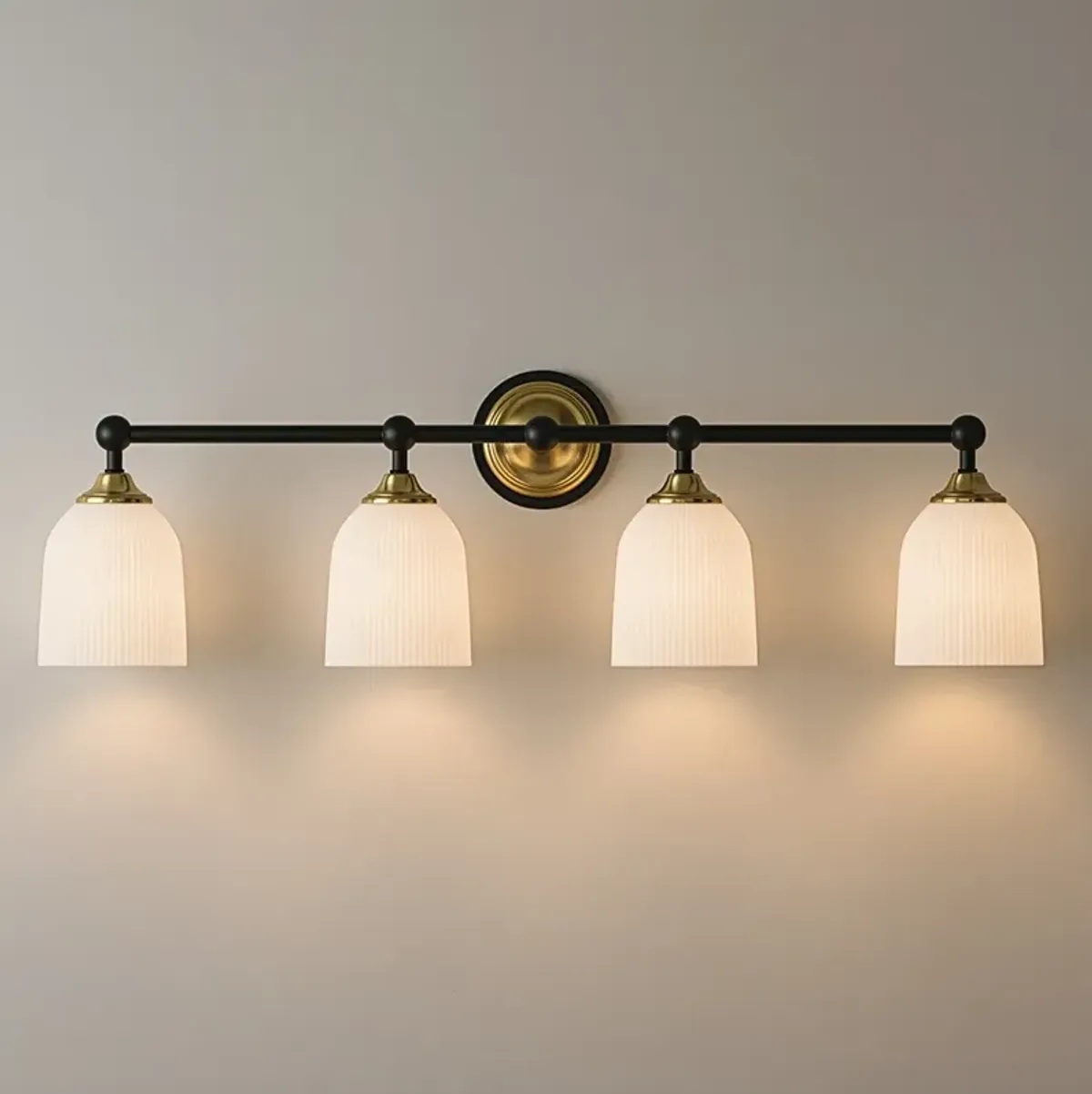 Possini Euro Zaragoza 32" Wide Gold and Black 4-Light Bath Light