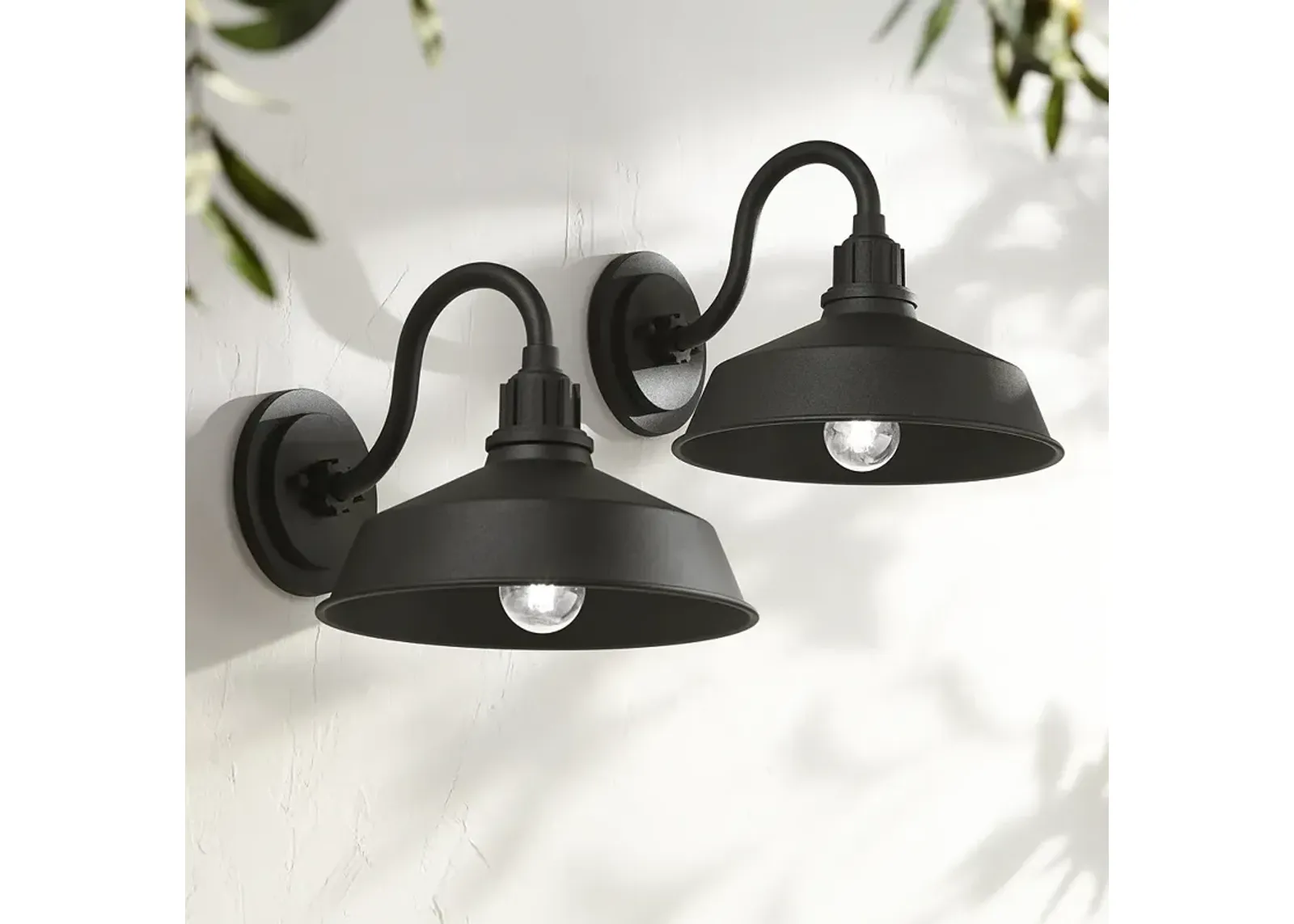 Franklin Iron Works Arnett 10 1/2" Black Outdoor Barn Lights Set of 2