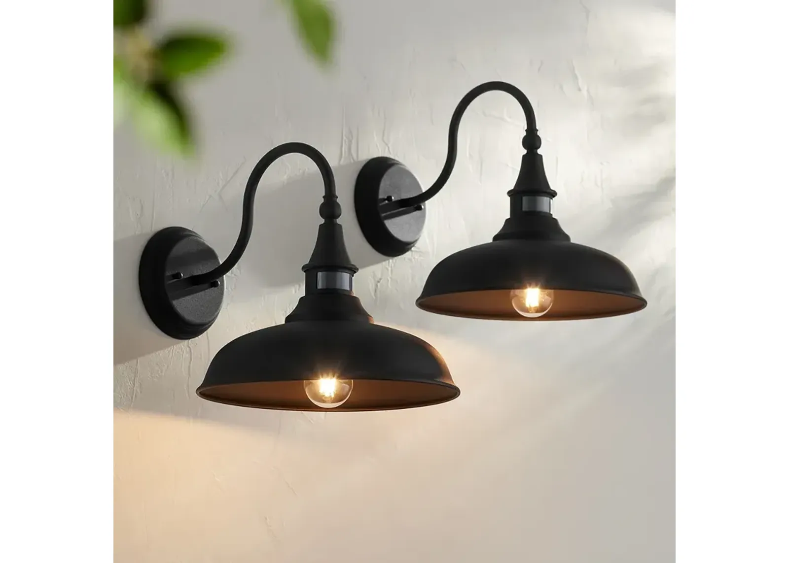 Gough 12 1/2" High Black Motion Sensor Outdoor Wall Lights Set of 2