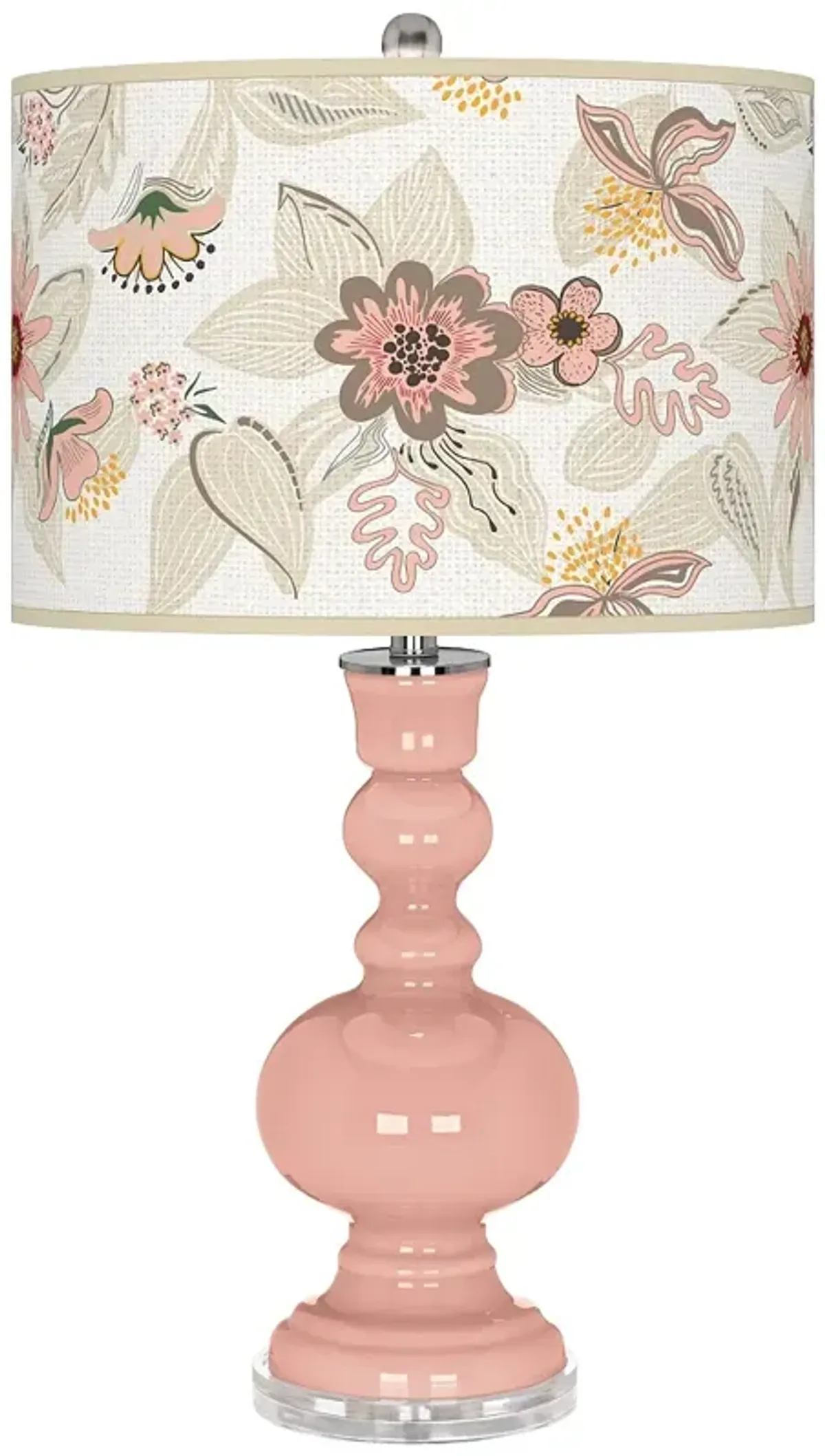 Mid Summer Floral Lamp Shade on Rustique Pink Coral Apothecary Table Lamp