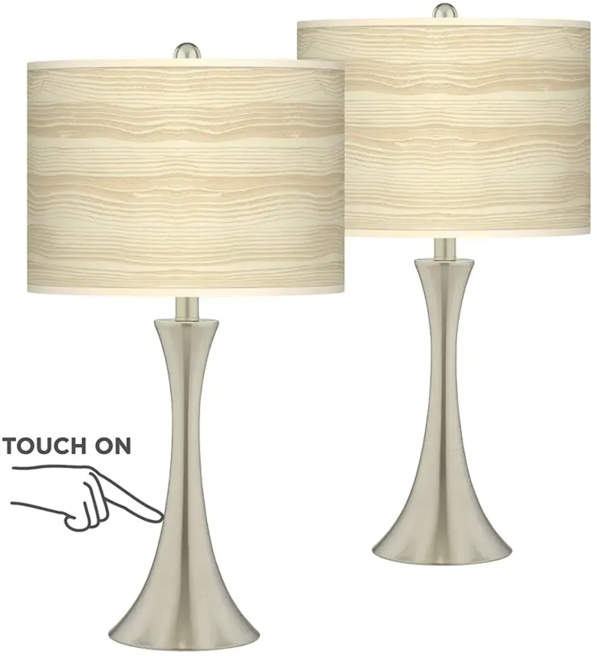 Birch Blonde Trish Brushed Nickel Touch Table Lamps Set of 2