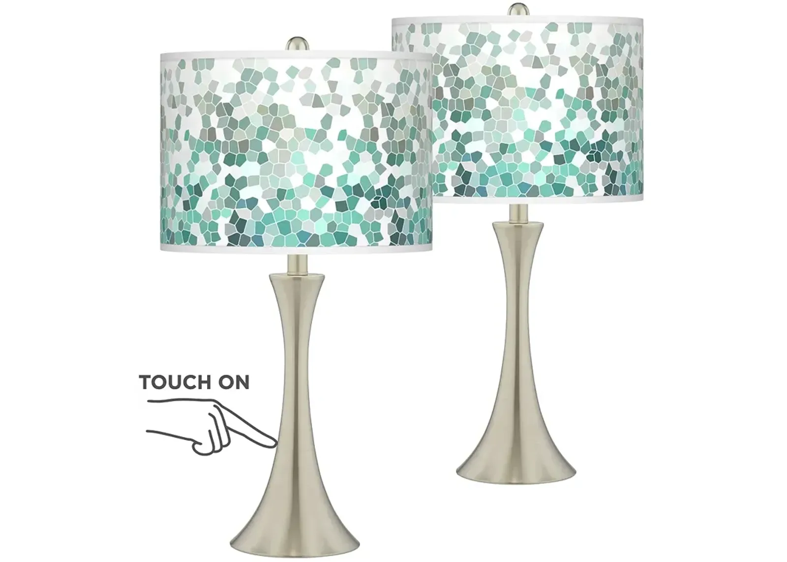 Giclee Glow Trish Aqua Mosaic Brushed Nickel Touch Table Lamps Set of 2